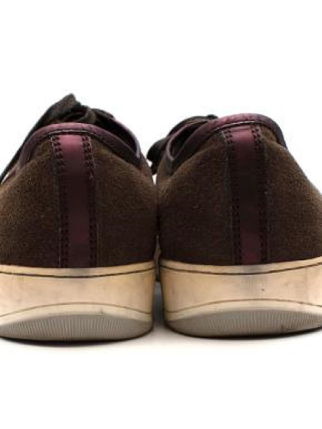Lanvin Brown Suede Cap-Toe Lace-Up Sneakers In Good Condition For Sale In London, GB
