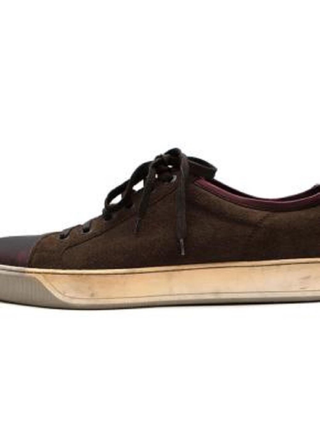 Women's or Men's Lanvin Brown Suede Cap-Toe Lace-Up Sneakers For Sale