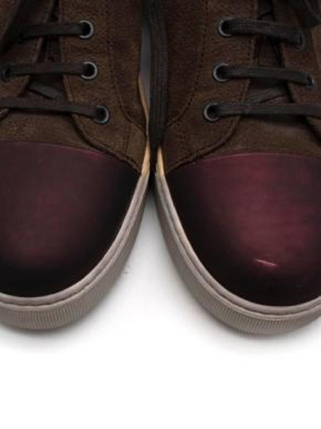 Lanvin Brown Suede Cap-Toe Lace-Up Sneakers For Sale 1