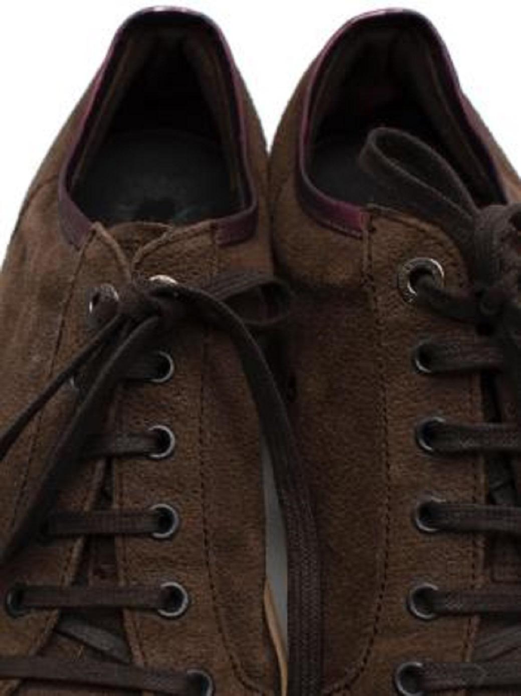 Lanvin Brown Suede Cap-Toe Lace-Up Sneakers For Sale 2