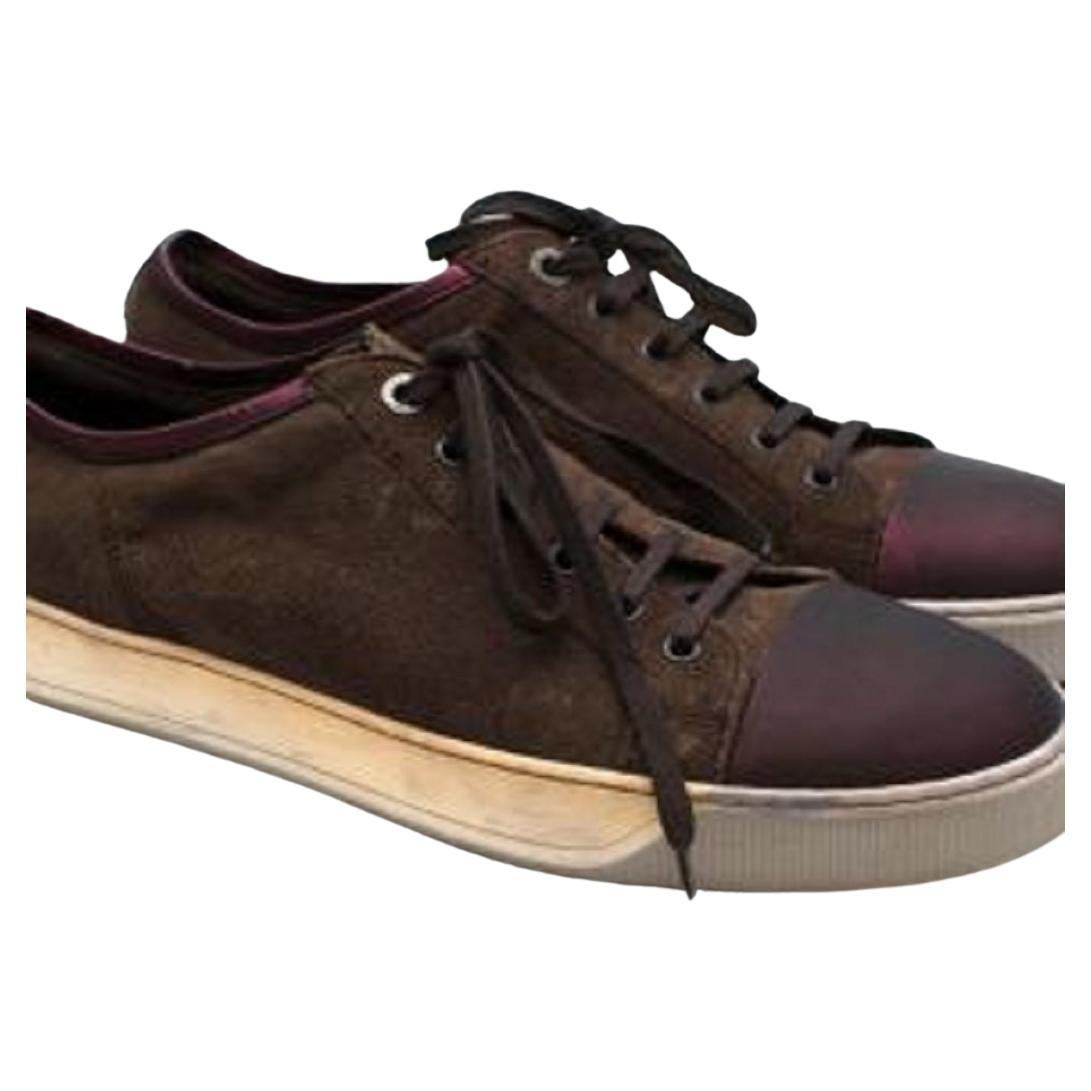 Lanvin Brown Suede Cap-Toe Lace-Up Sneakers For Sale