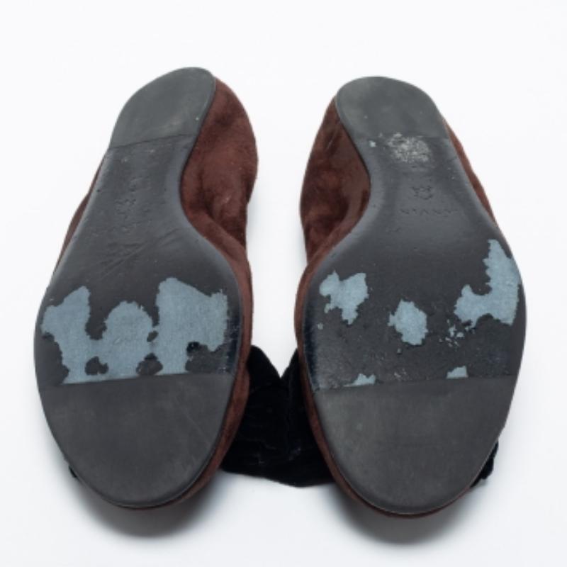 Black Lanvin Brown Suede Leather Bow Scrunch Ballet Flats Size 38