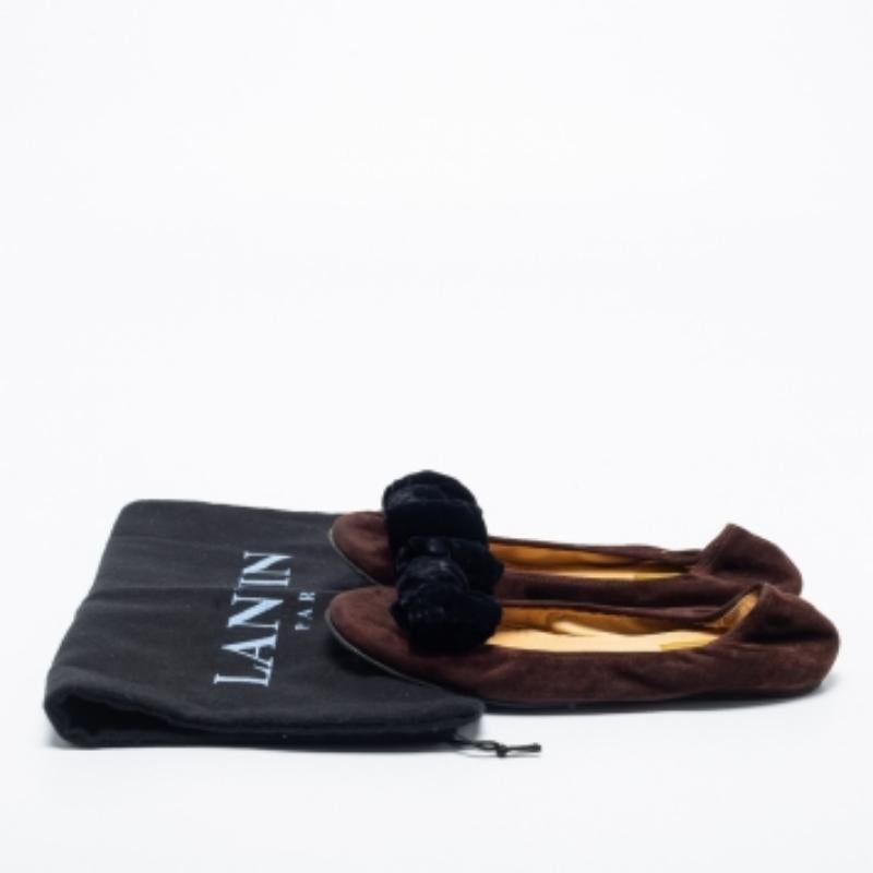 Lanvin Brown Suede Leather Bow Scrunch Ballet Flats Size 38 4