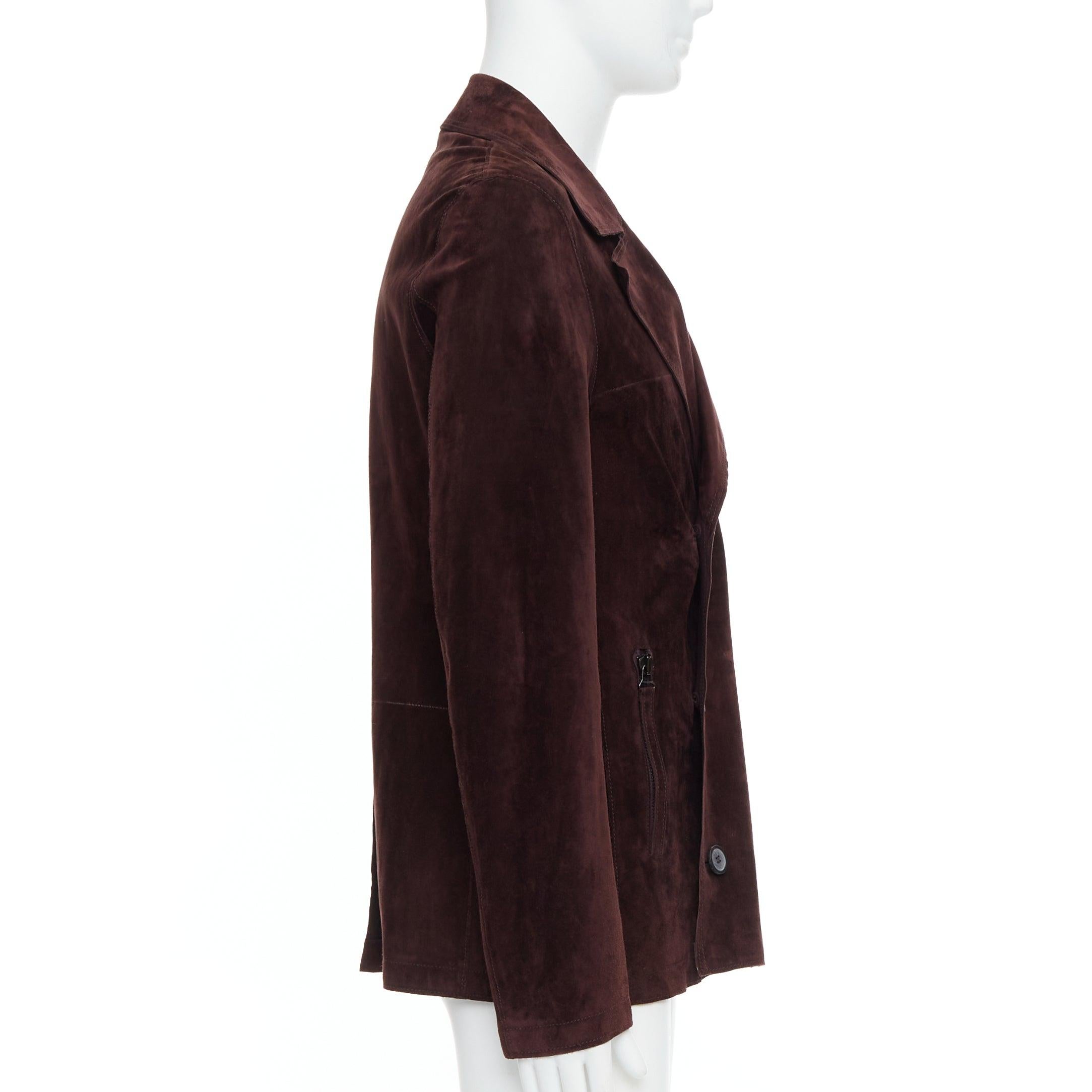 LANVIN Braunes vegetabiles Kalbsveloursleder Zweireiher-Jacke FR48 M Herren im Angebot
