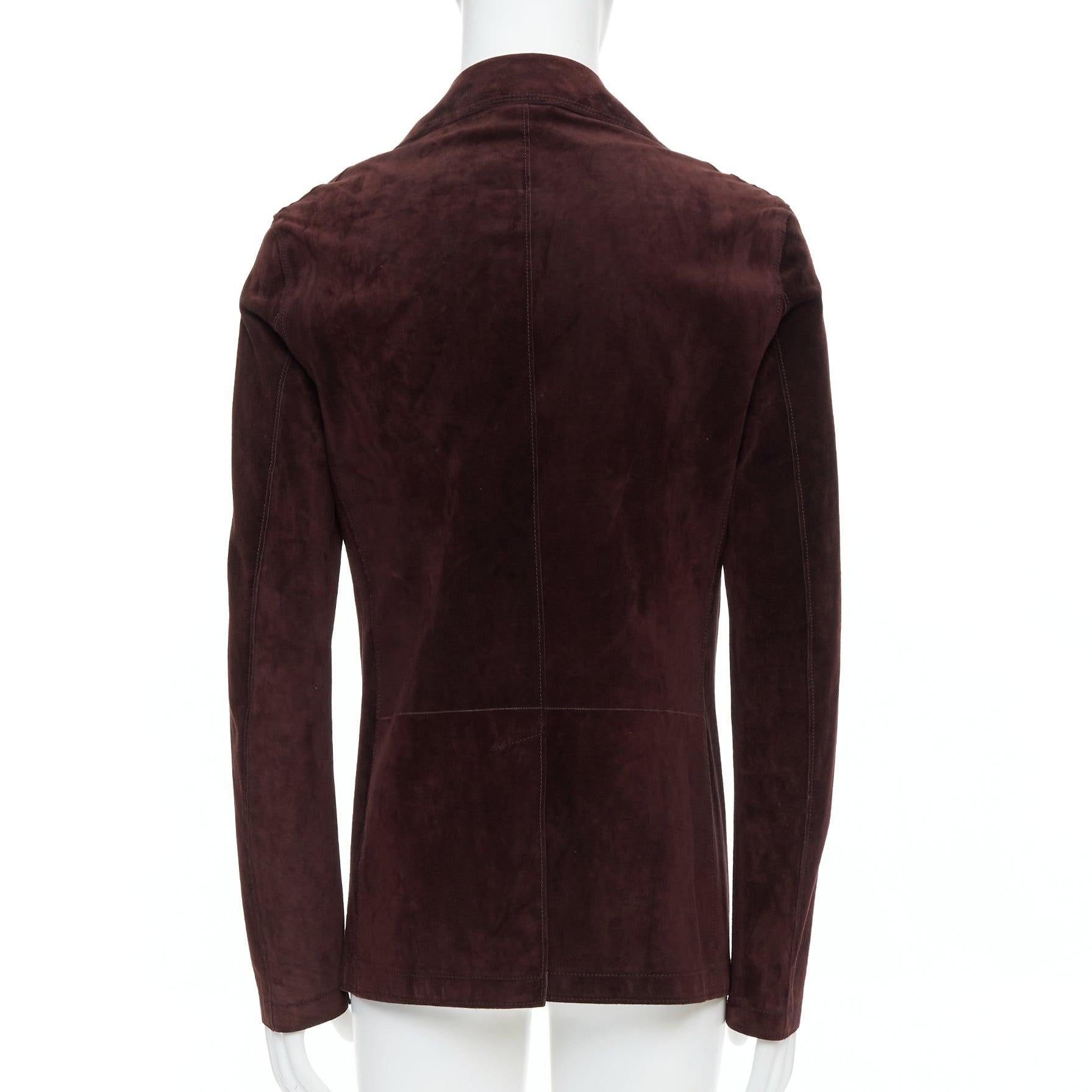 LANVIN Braunes vegetabiles Kalbsveloursleder Zweireiher-Jacke FR48 M im Angebot 1