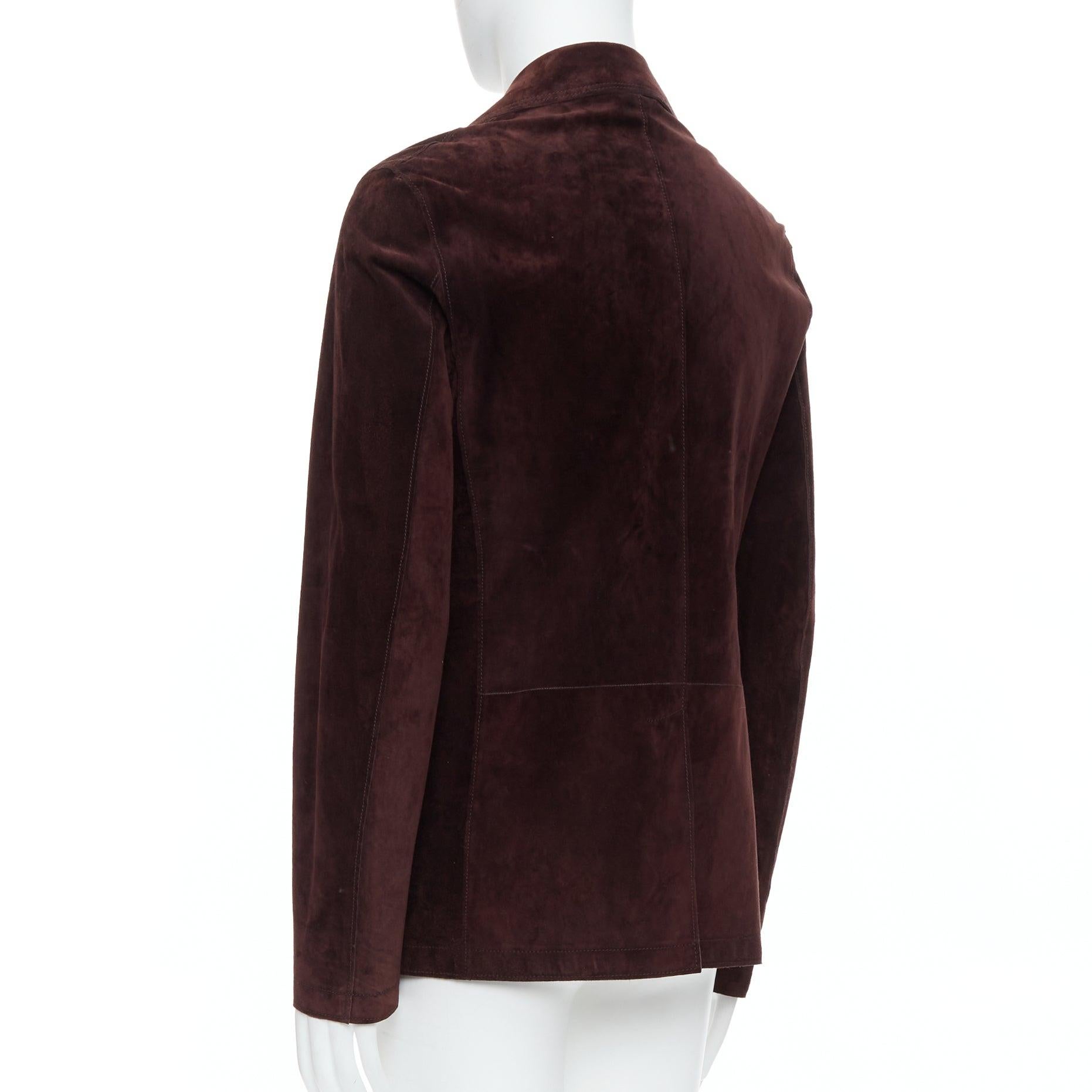 LANVIN Braunes vegetabiles Kalbsveloursleder Zweireiher-Jacke FR48 M im Angebot 2