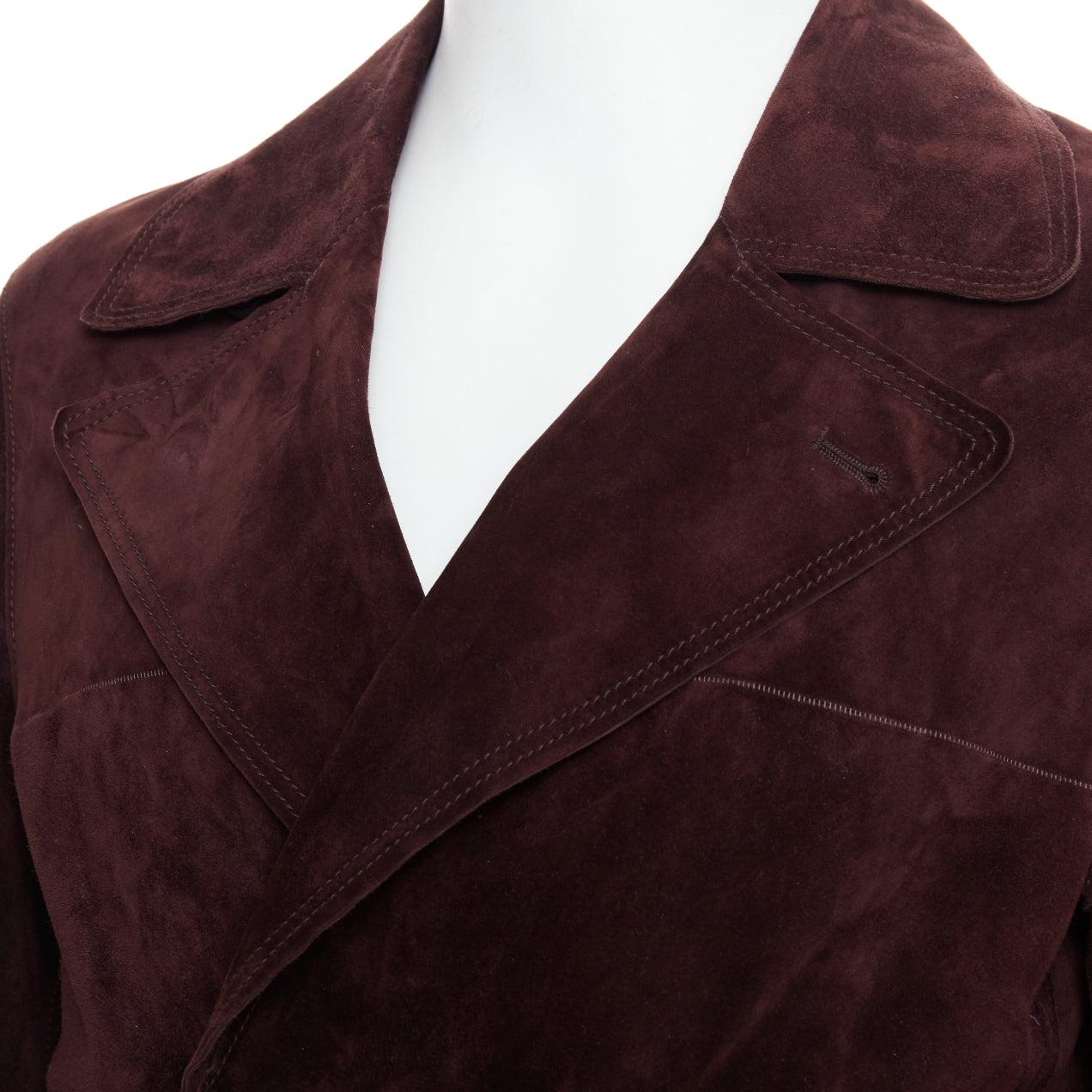 LANVIN Braunes vegetabiles Kalbsveloursleder Zweireiher-Jacke FR48 M im Angebot 3