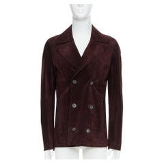 LANVIN Braunes vegetabiles Kalbsveloursleder Zweireiher-Jacke FR48 M