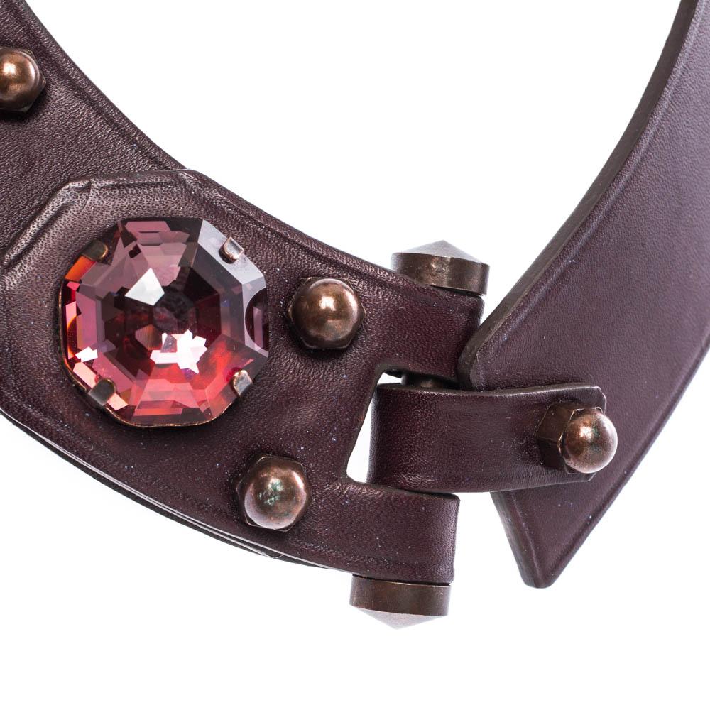 Contemporary Lanvin Burgundy Crystal Embellished Leather Choker Necklace