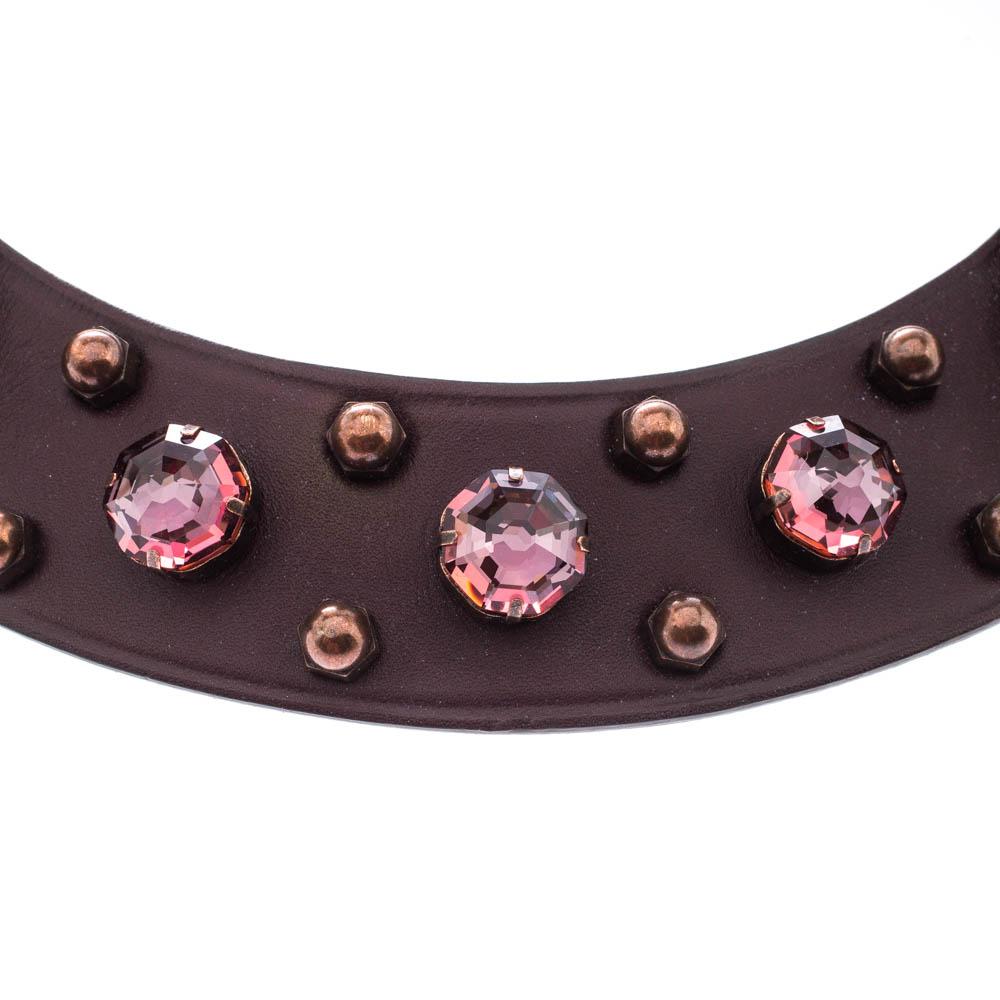 Lanvin Burgundy Crystal Embellished Leather Choker Necklace In Good Condition In Dubai, Al Qouz 2