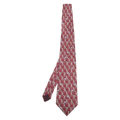Cravatta in seta con stampa floreale Lanvin Borgogna