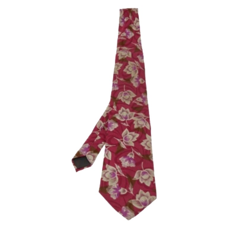 Lanvin Burgundy Floral Print Traditional Silk Tie