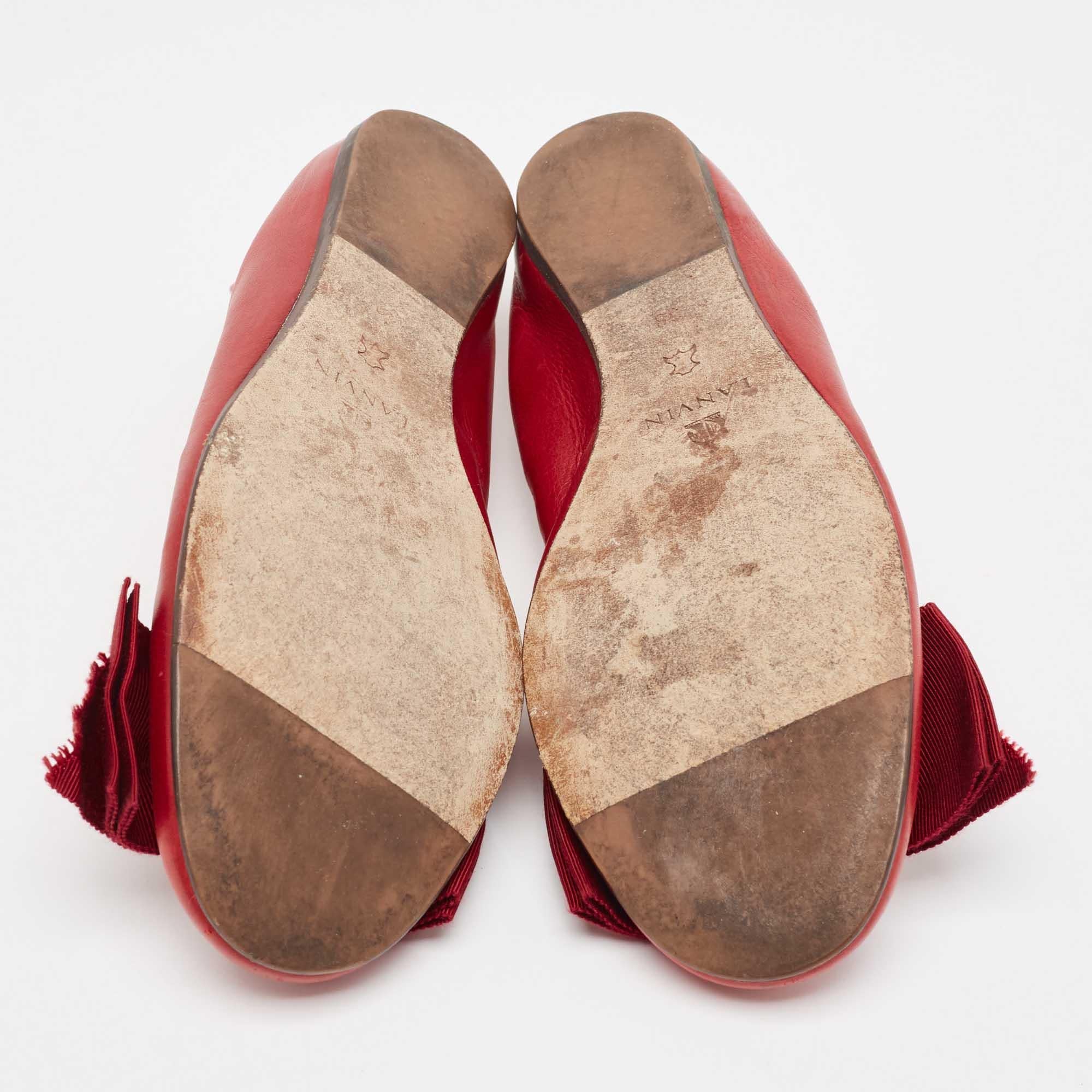Lanvin Burgundy Leather Bow Ballet Flats Size 38 For Sale 1