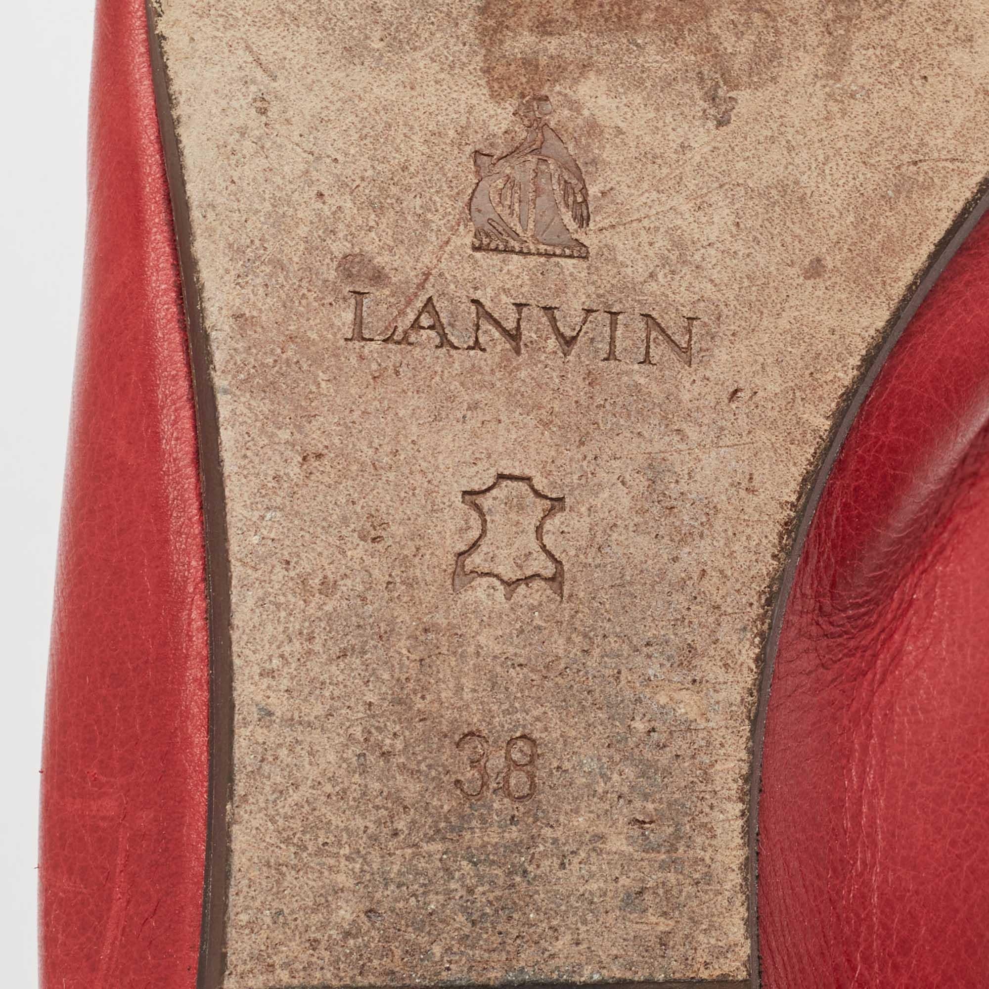 Lanvin Burgundy Leather Bow Ballet Flats Size 38 For Sale 2
