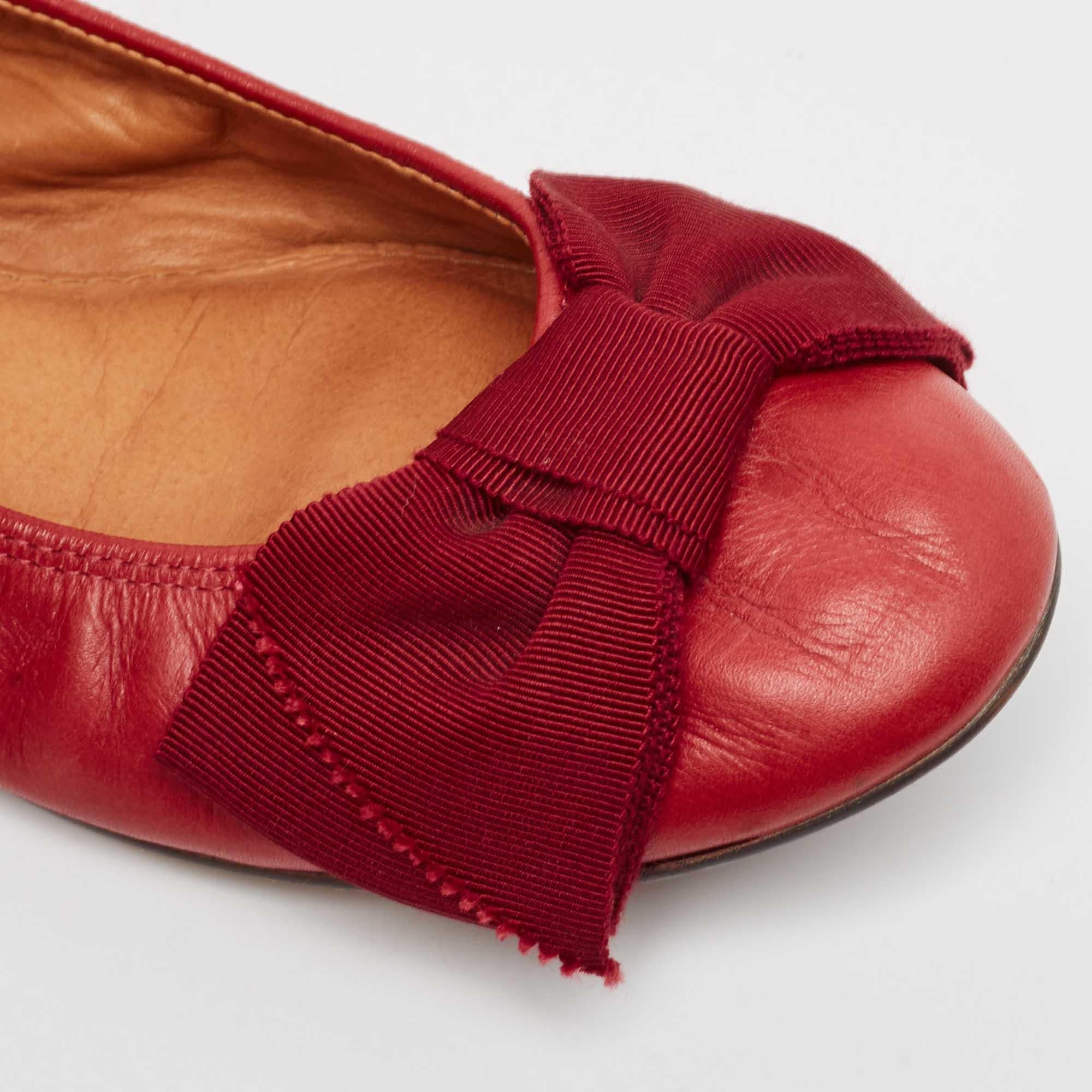 Lanvin Burgundy Leather Bow Ballet Flats Size 38 For Sale 3