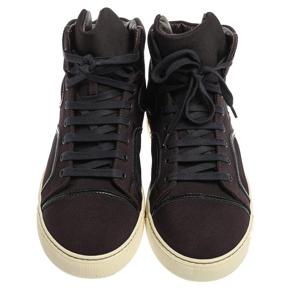 Black Lanvin Burgundy Nylon High Top Sneakers Size 43