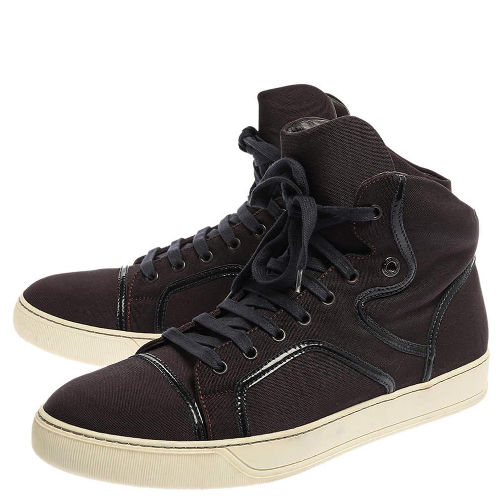 Lanvin Burgundy Nylon High Top Sneakers Size 43 In Good Condition In Dubai, Al Qouz 2