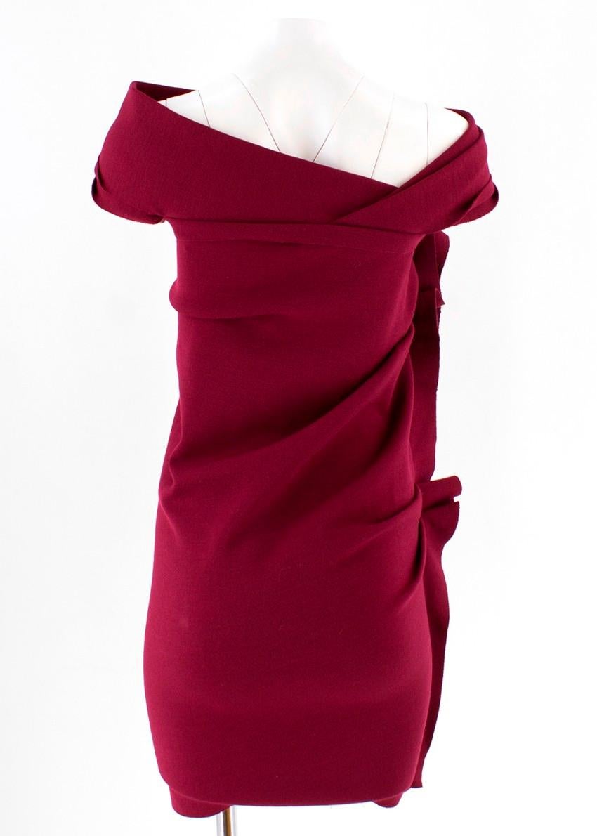 Red Lanvin Burgundy Ruffled Bardot Dress - Size US4
