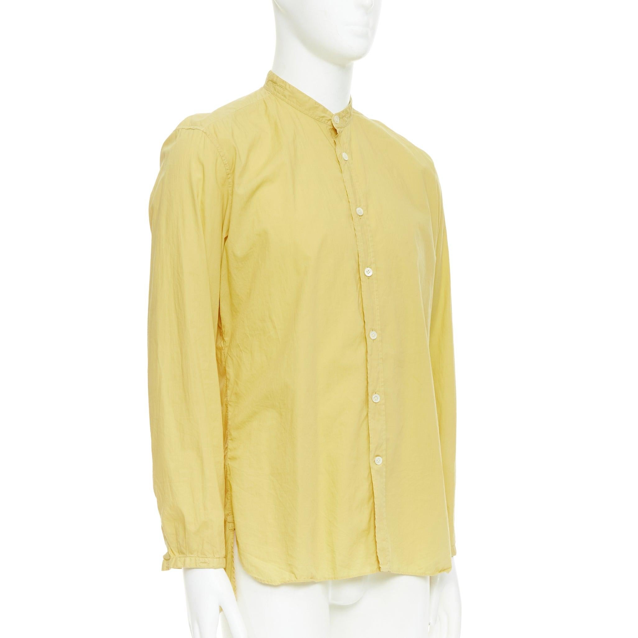 Giallo LANVIN giallo burro, camicia in cotone con collo a vescovo e bottoni, EU40 L. in vendita