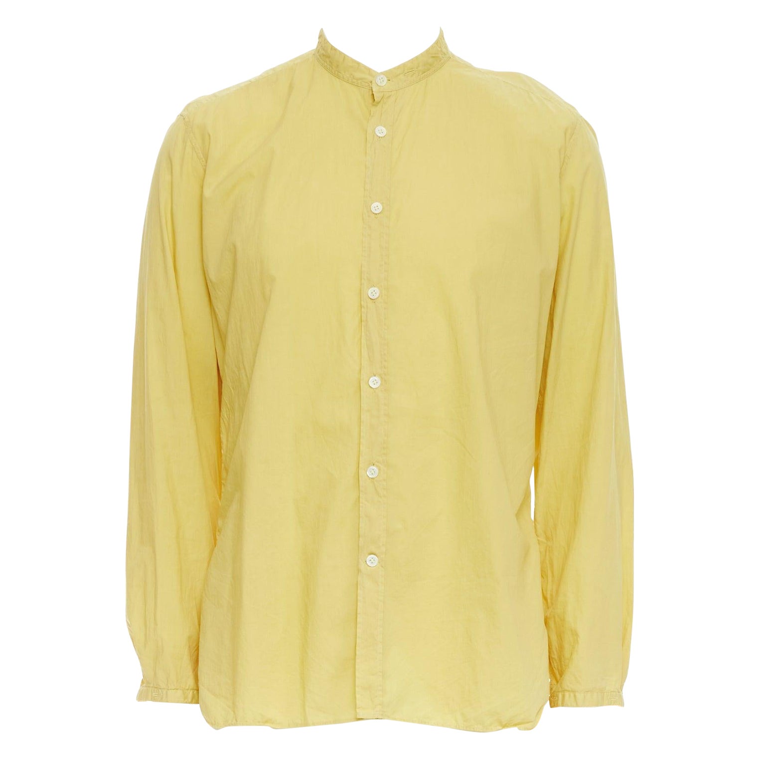 LANVIN buttergelbes Baumwollhemd mit Bischofskragen und Knopfleiste EU40 L