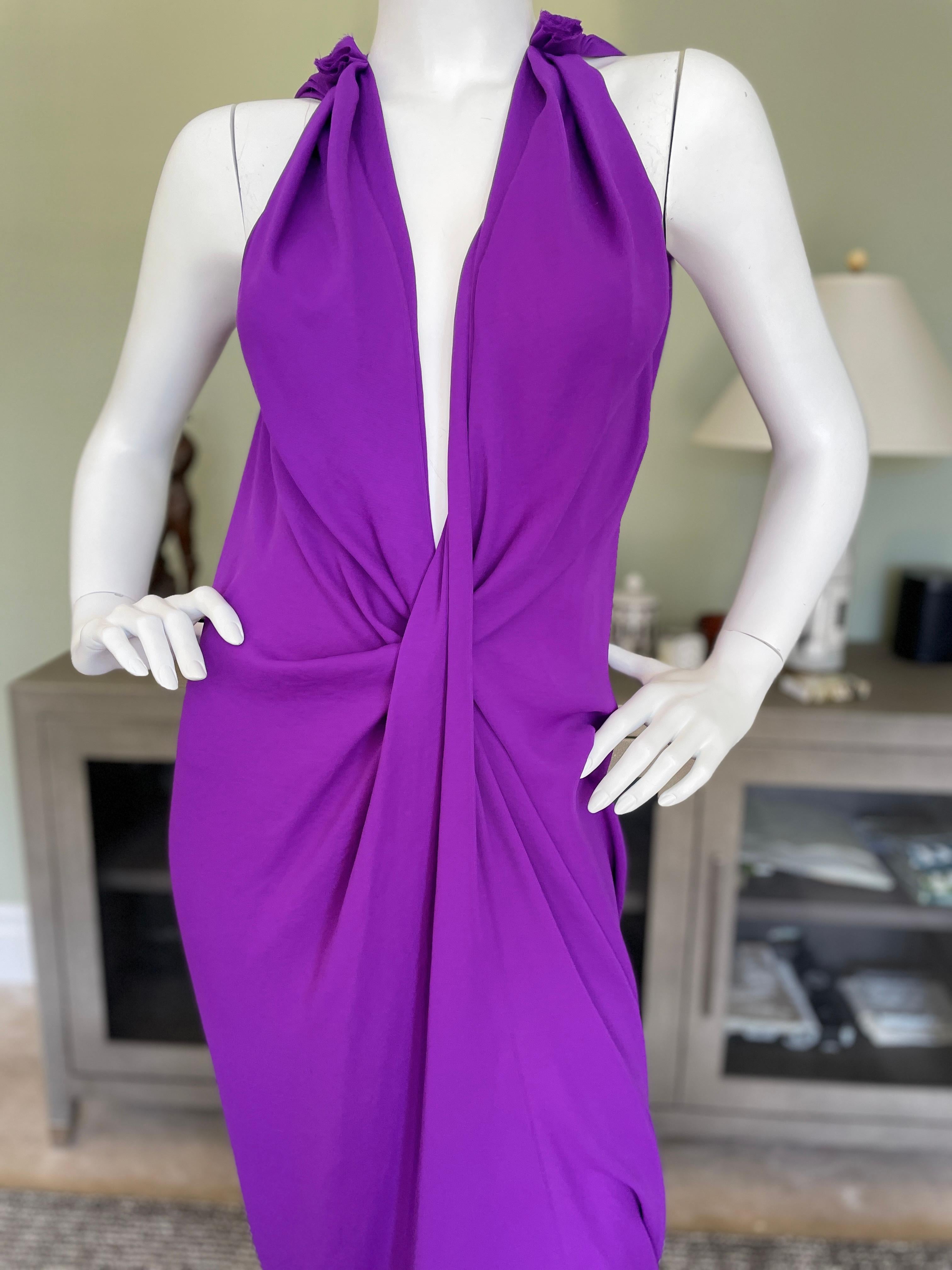  Lanvin by Alber Elbaz 2014 Plunging Purple Evening Dress with High Slit In Excellent Condition For Sale In Cloverdale, CA