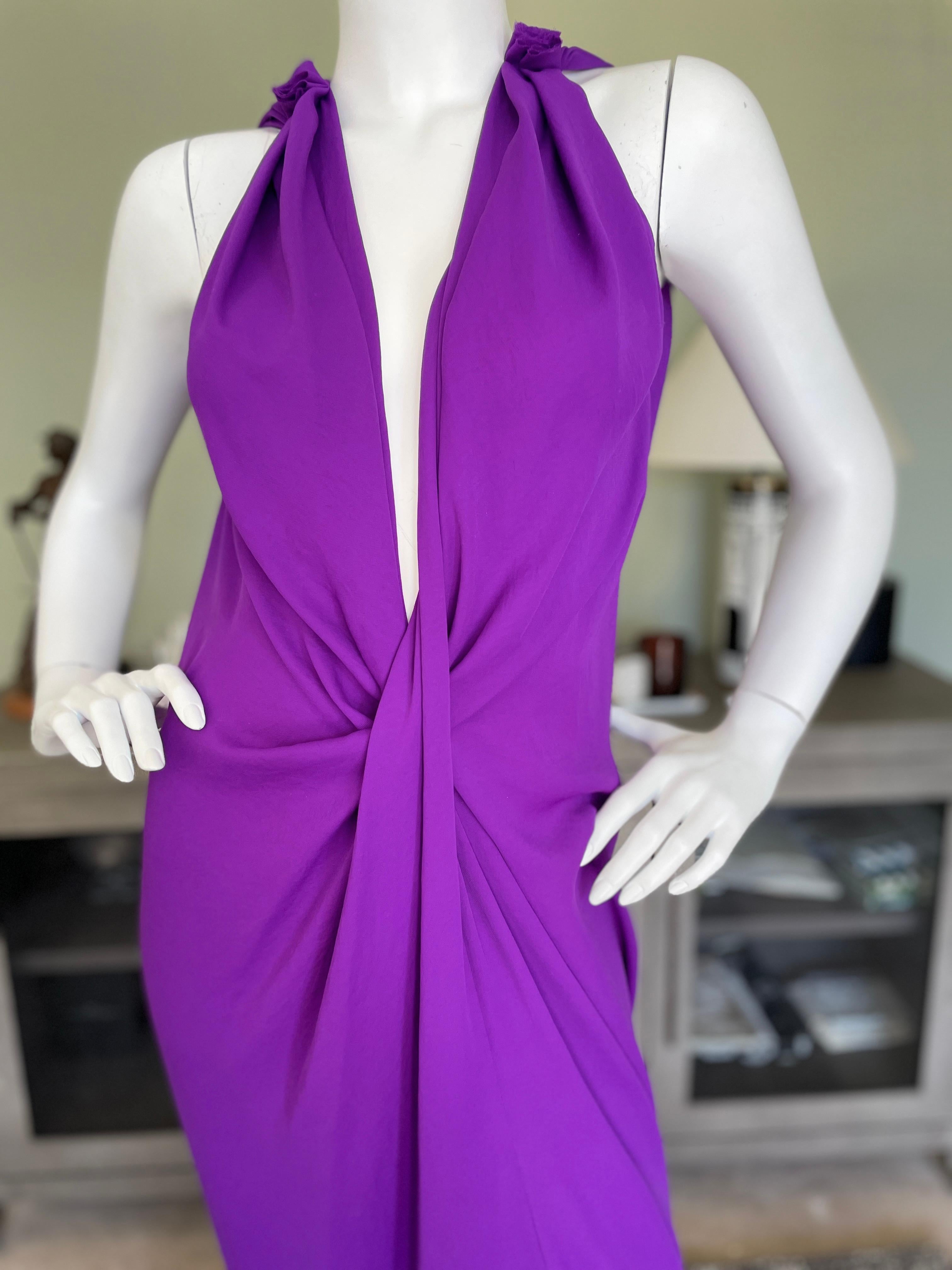Women's  Lanvin by Alber Elbaz 2014 Plunging Purple Evening Dress with High Slit For Sale