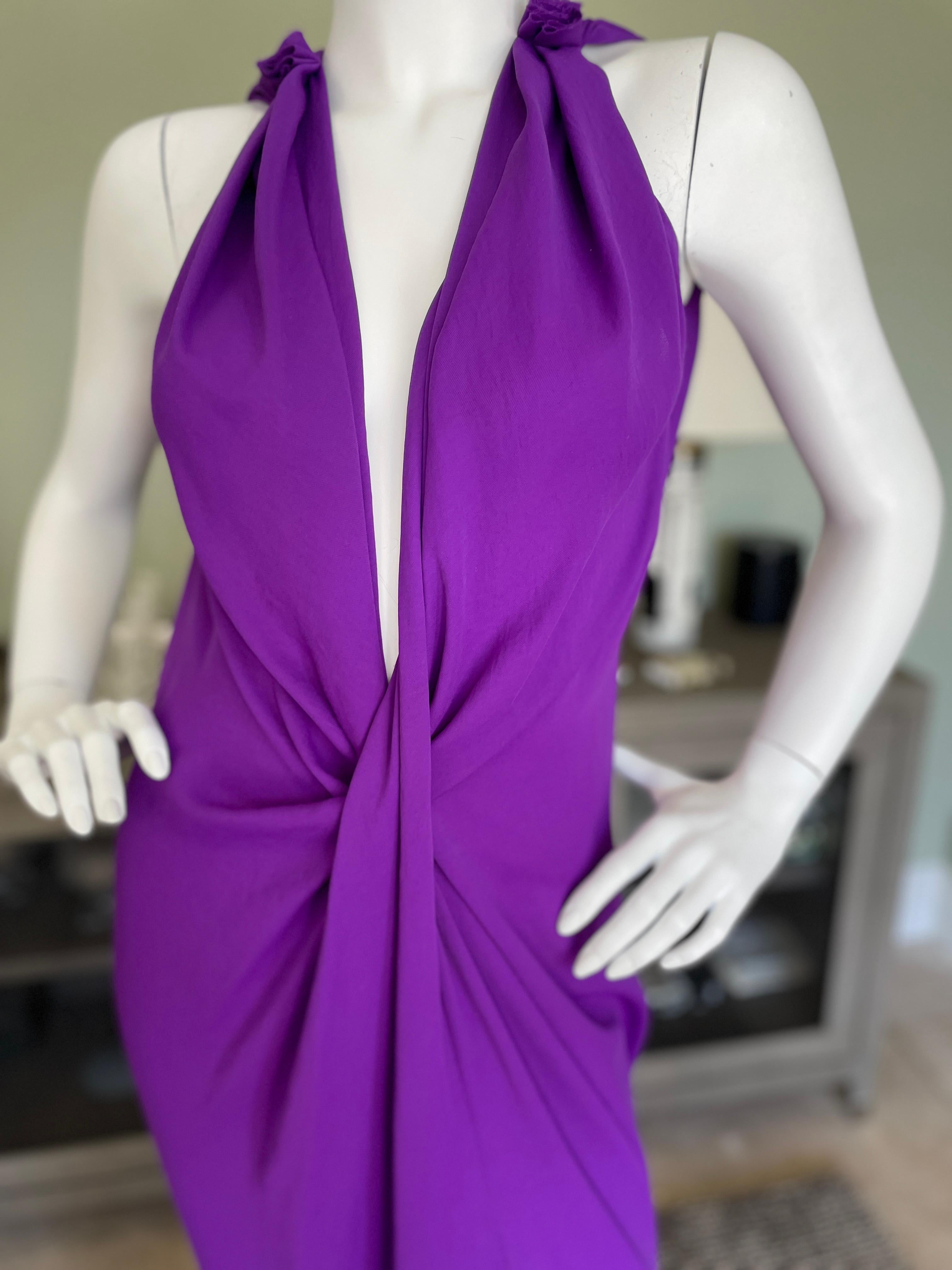  Lanvin by Alber Elbaz 2014 Plunging Purple Evening Dress with High Slit For Sale 2
