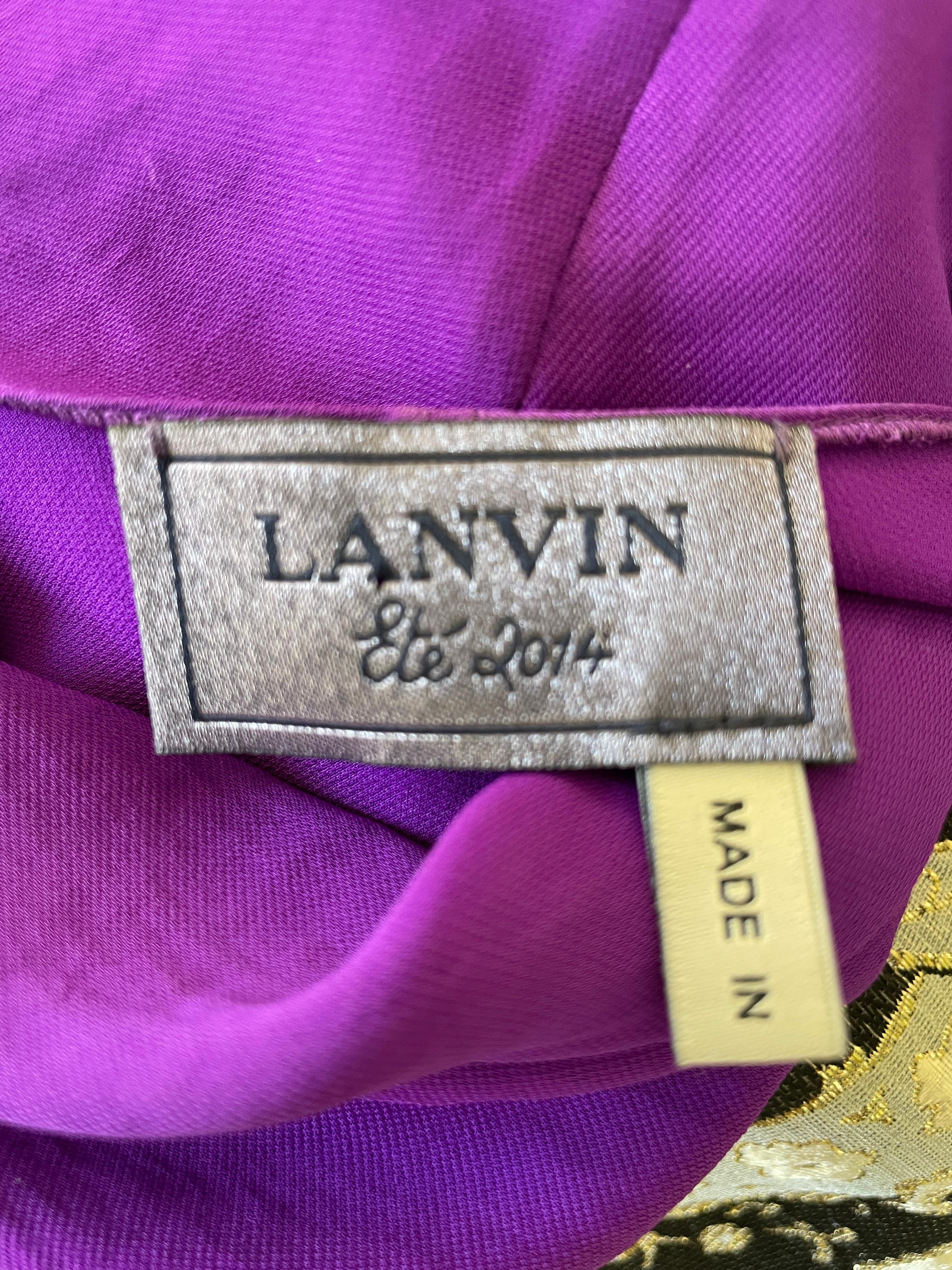 Lanvin by Alber Elbaz 2014 Plunging Purple Evening Dress with High Slit For Sale 3