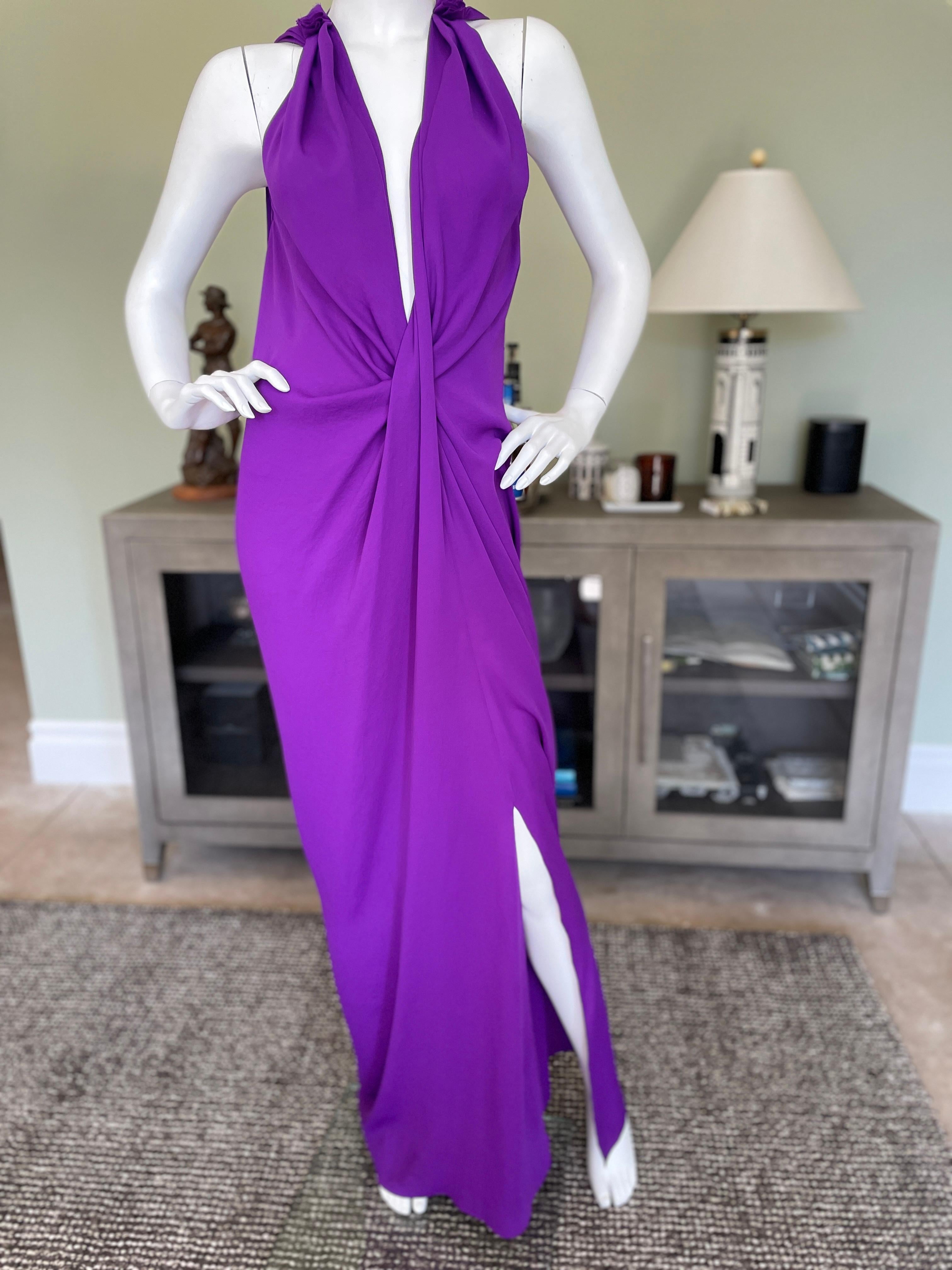  Lanvin by Alber Elbaz 2014 Plunging Purple Evening Dress with High Slit For Sale 5