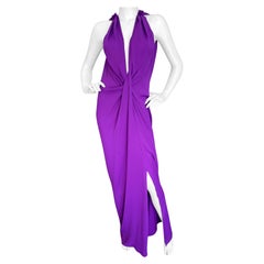 Lanvin by Alber Elbaz 2014 Plunging Purple Evening Dress with High Slit