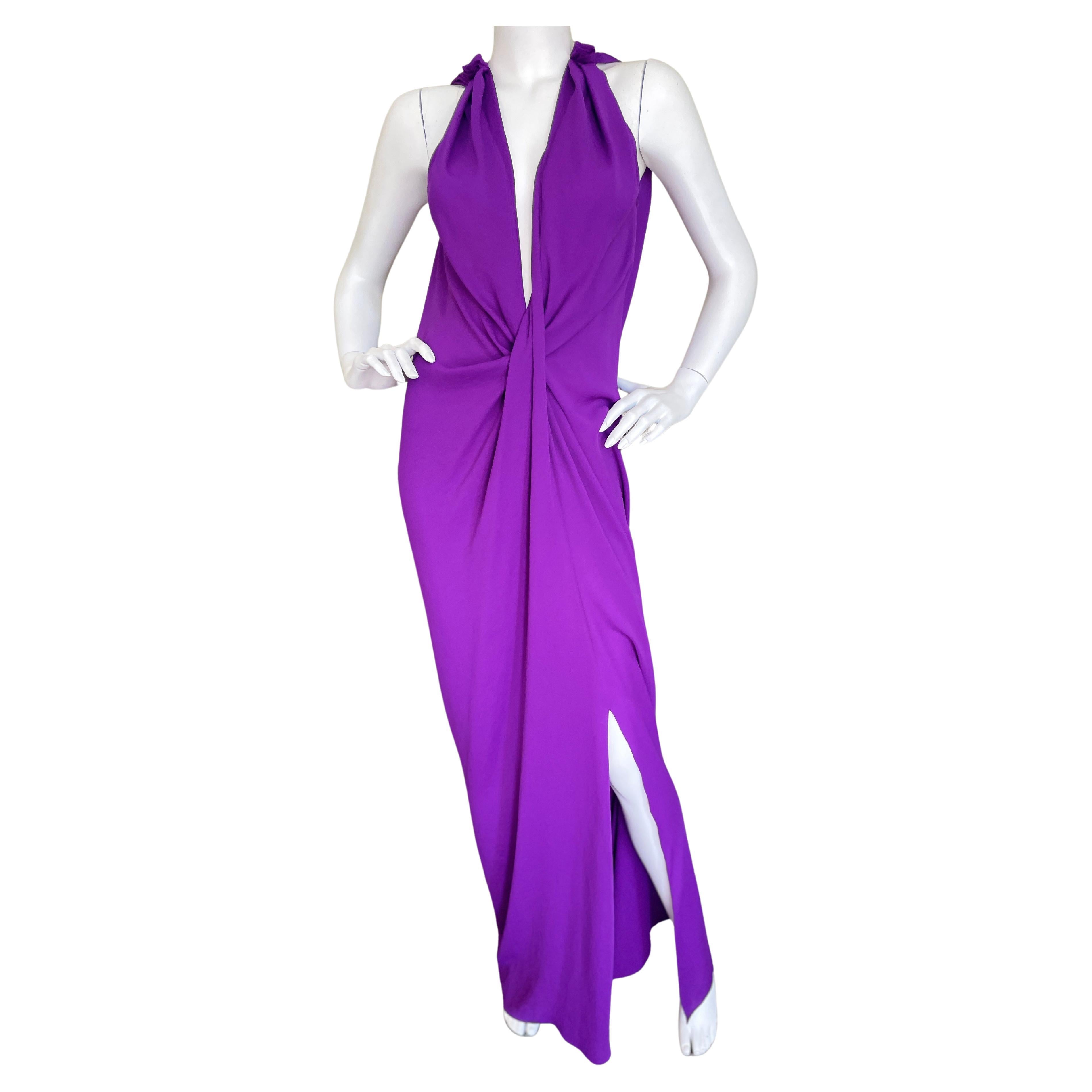  Lanvin by Alber Elbaz 2014 Plunging Purple Evening Dress with High Slit For Sale