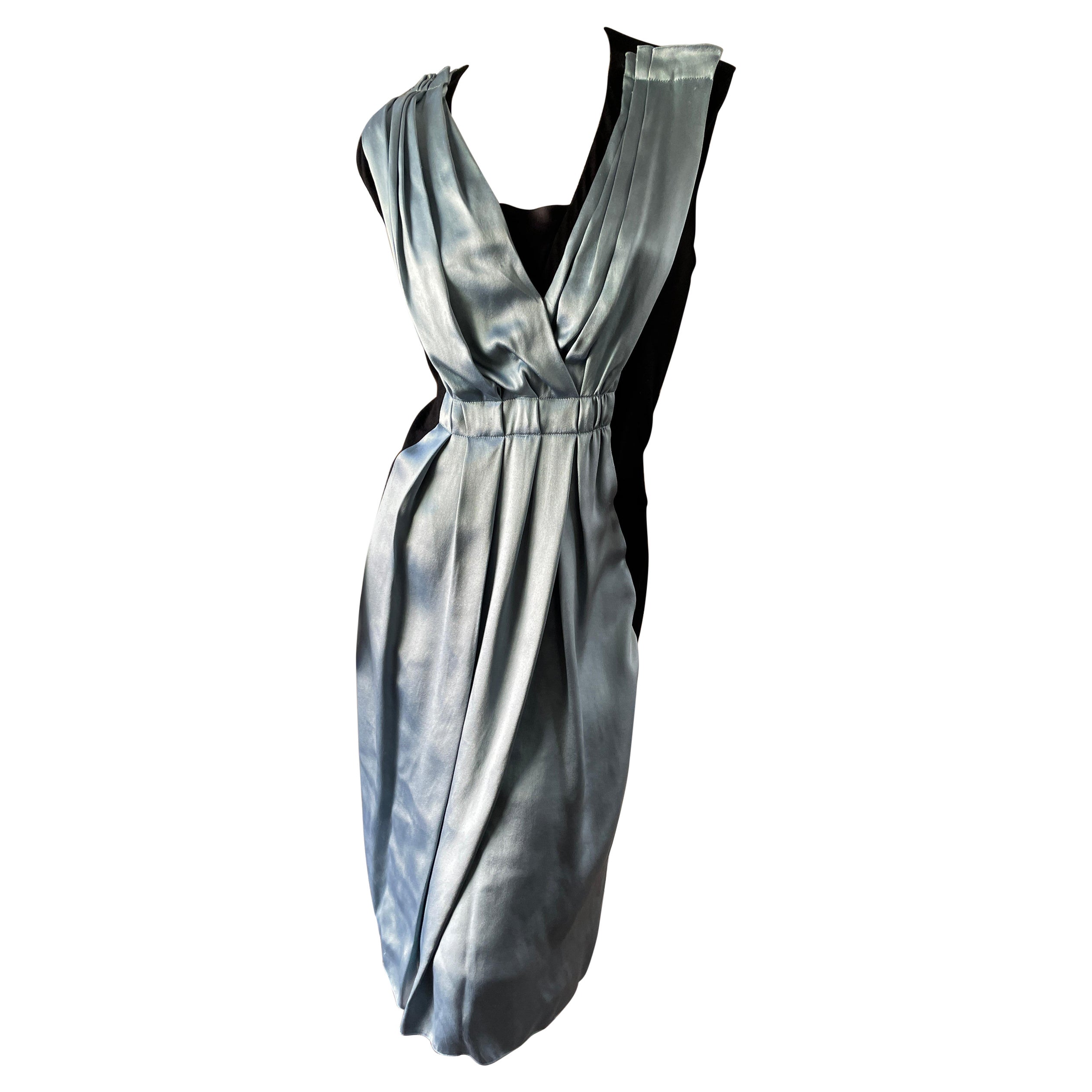 Lanvin by Alber Elbaz Black Dress with Blue Silk Overlay from Fall 2006 For Sale