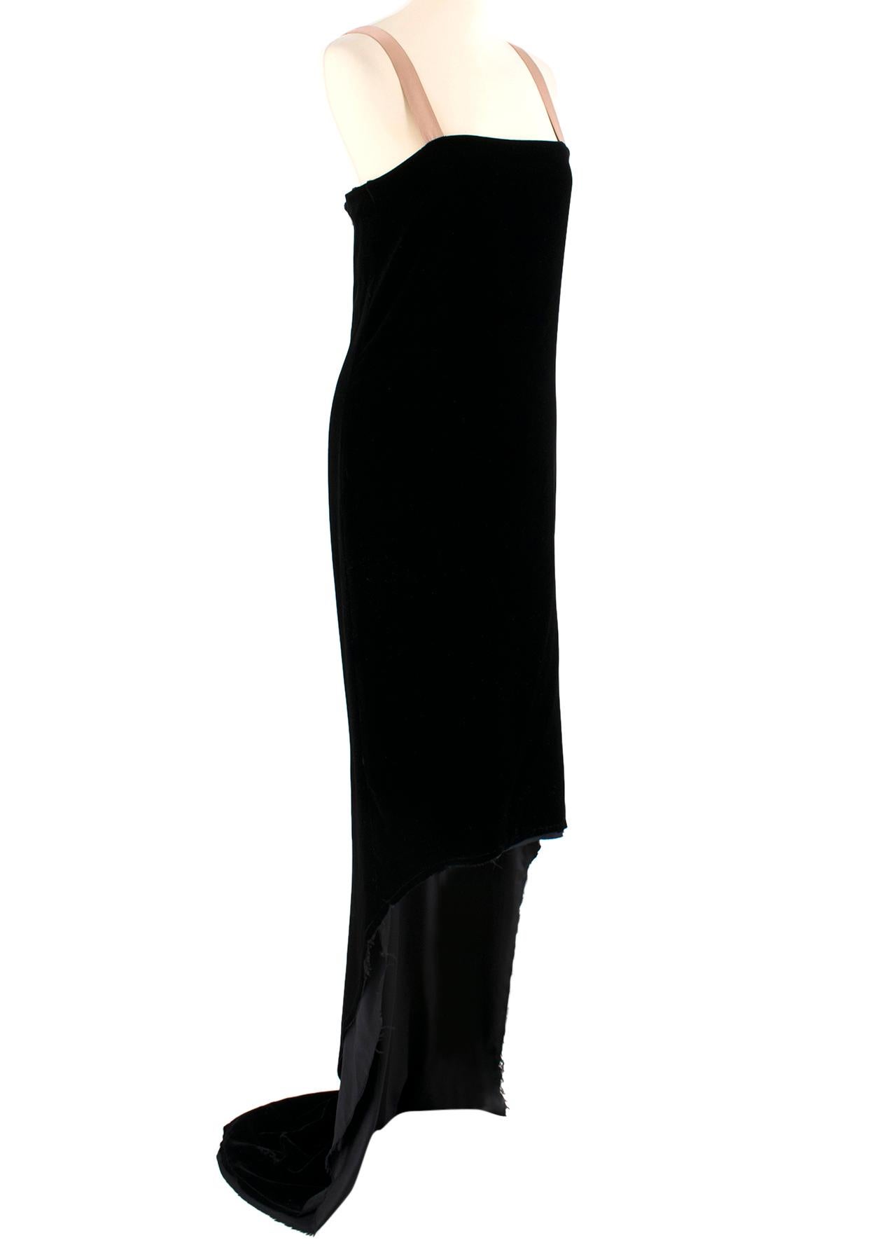 Lanvin by Alber Elbaz Black Velour Asymmetric Dress

- Long black velour dress
- Asymmetric length
- hidden zip fastening to the side
- Silk pink straps
- Raw trim

Approx:

Chest: 39 cm
Length: 87-  160 cm