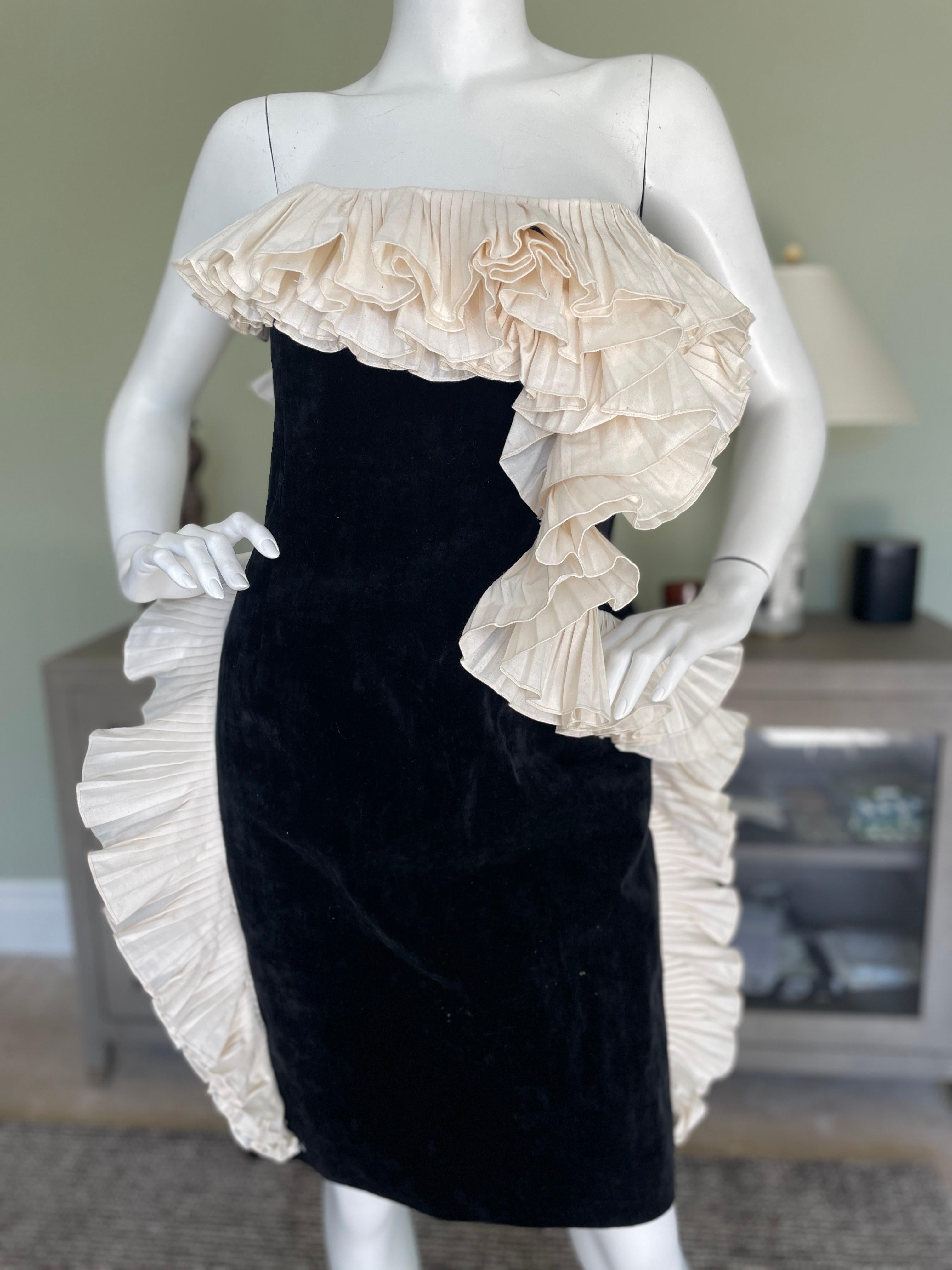 Gray Lanvin by Alber Elbaz Black Velvet Dress w Dramatic White Ruffle from Fall 2012 For Sale