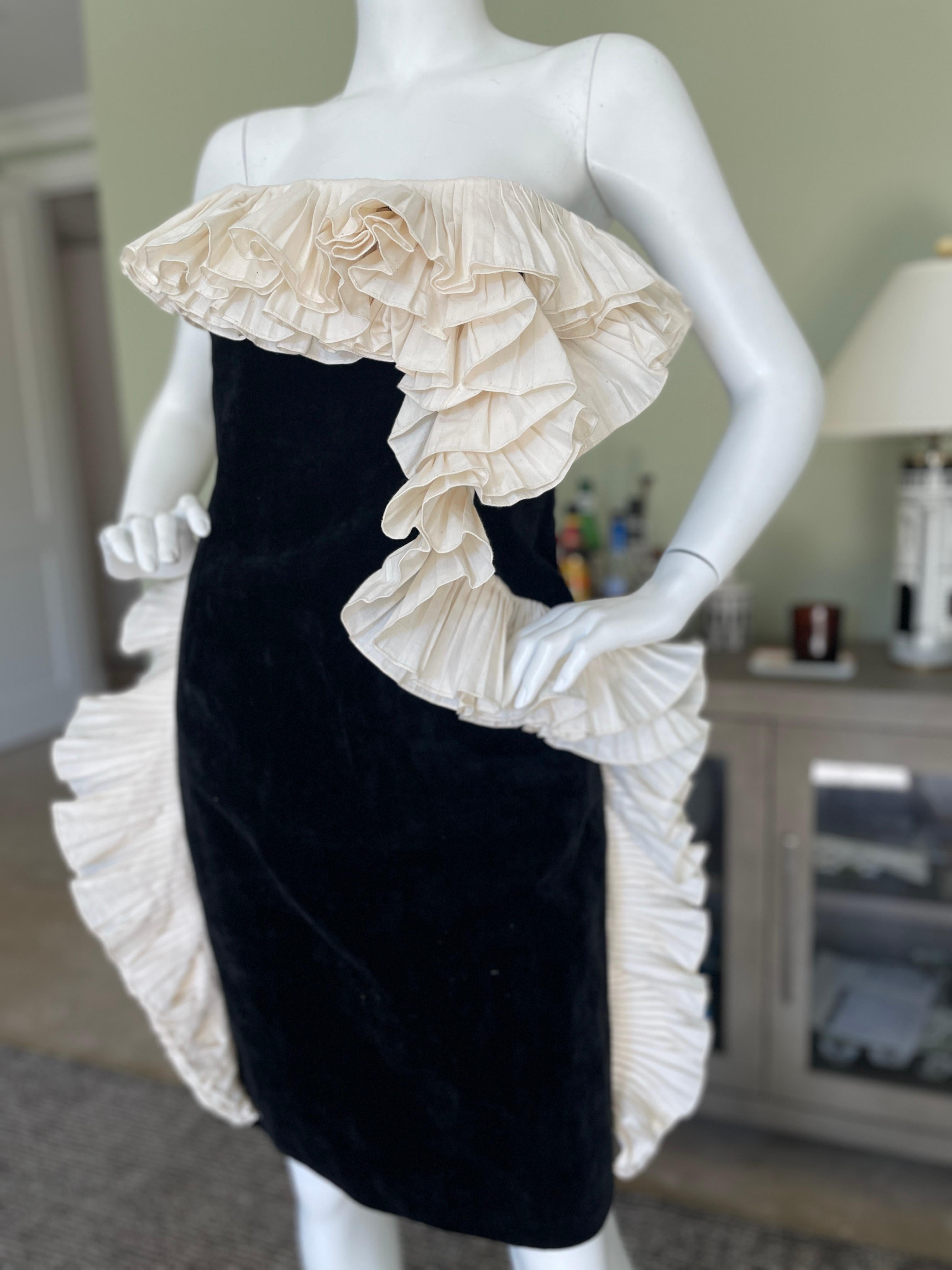 Women's Lanvin by Alber Elbaz Black Velvet Dress w Dramatic White Ruffle from Fall 2012 For Sale