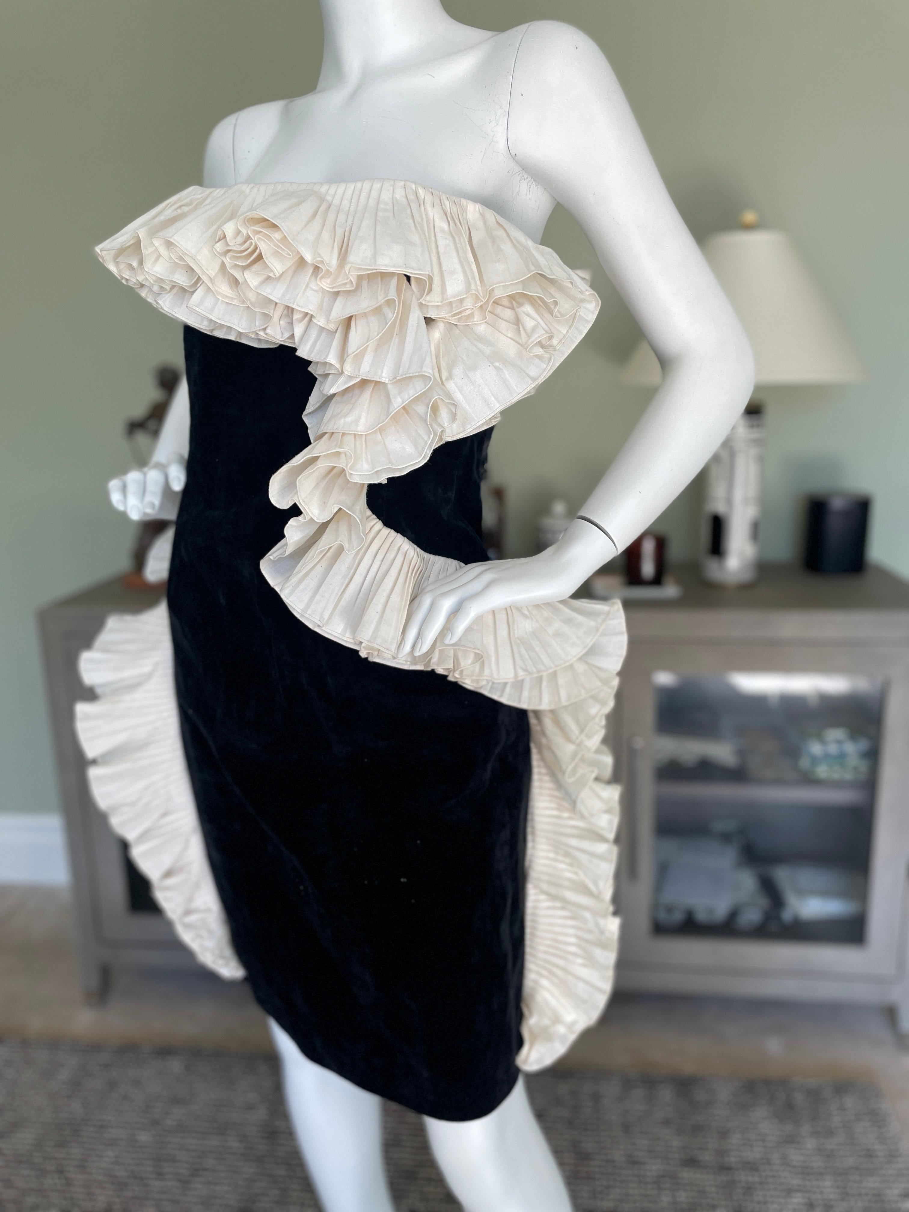 Lanvin by Alber Elbaz Black Velvet Dress w Dramatic White Ruffle from Fall 2012 For Sale 1