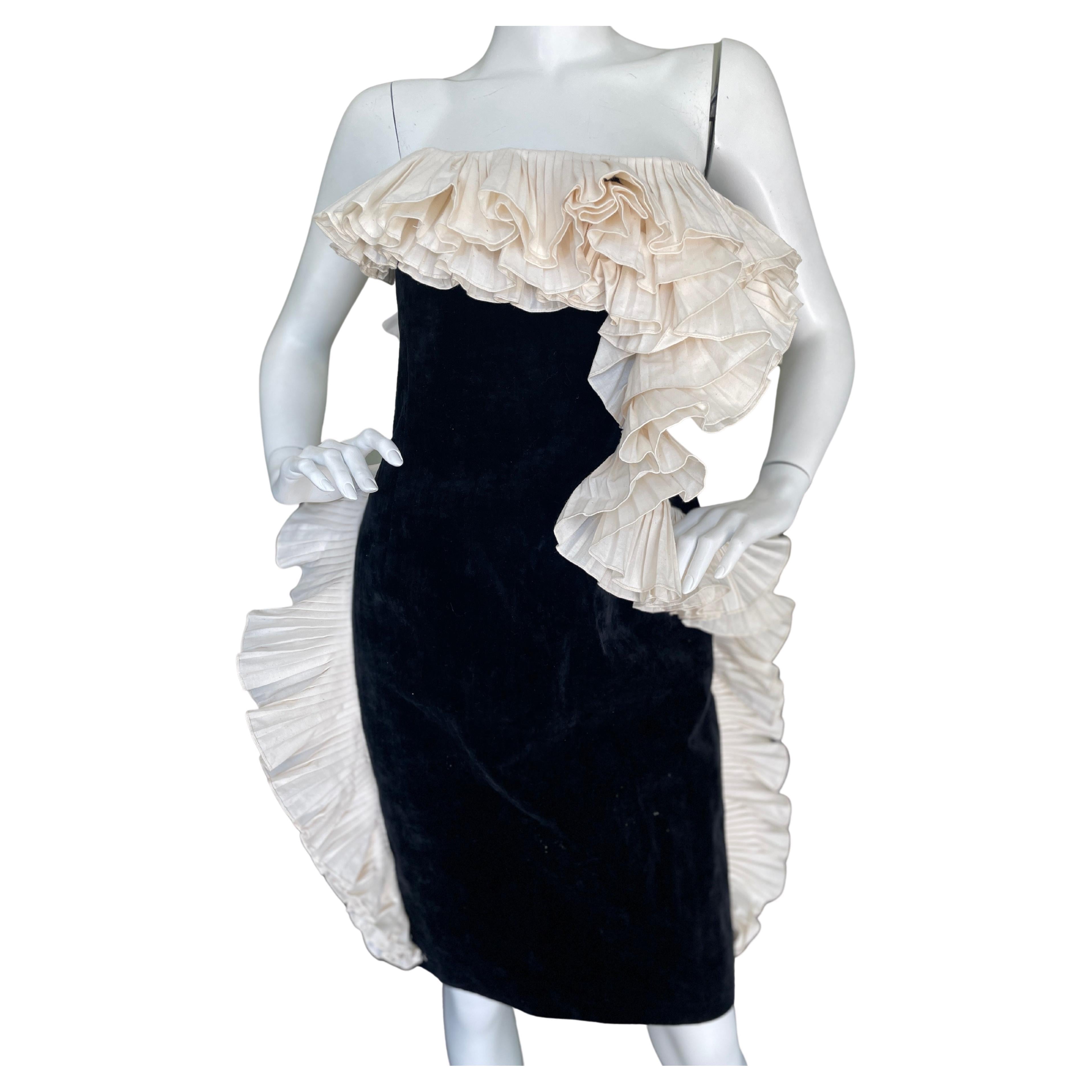 Lanvin by Alber Elbaz Black Velvet Dress w Dramatic White Ruffle from Fall 2012 For Sale