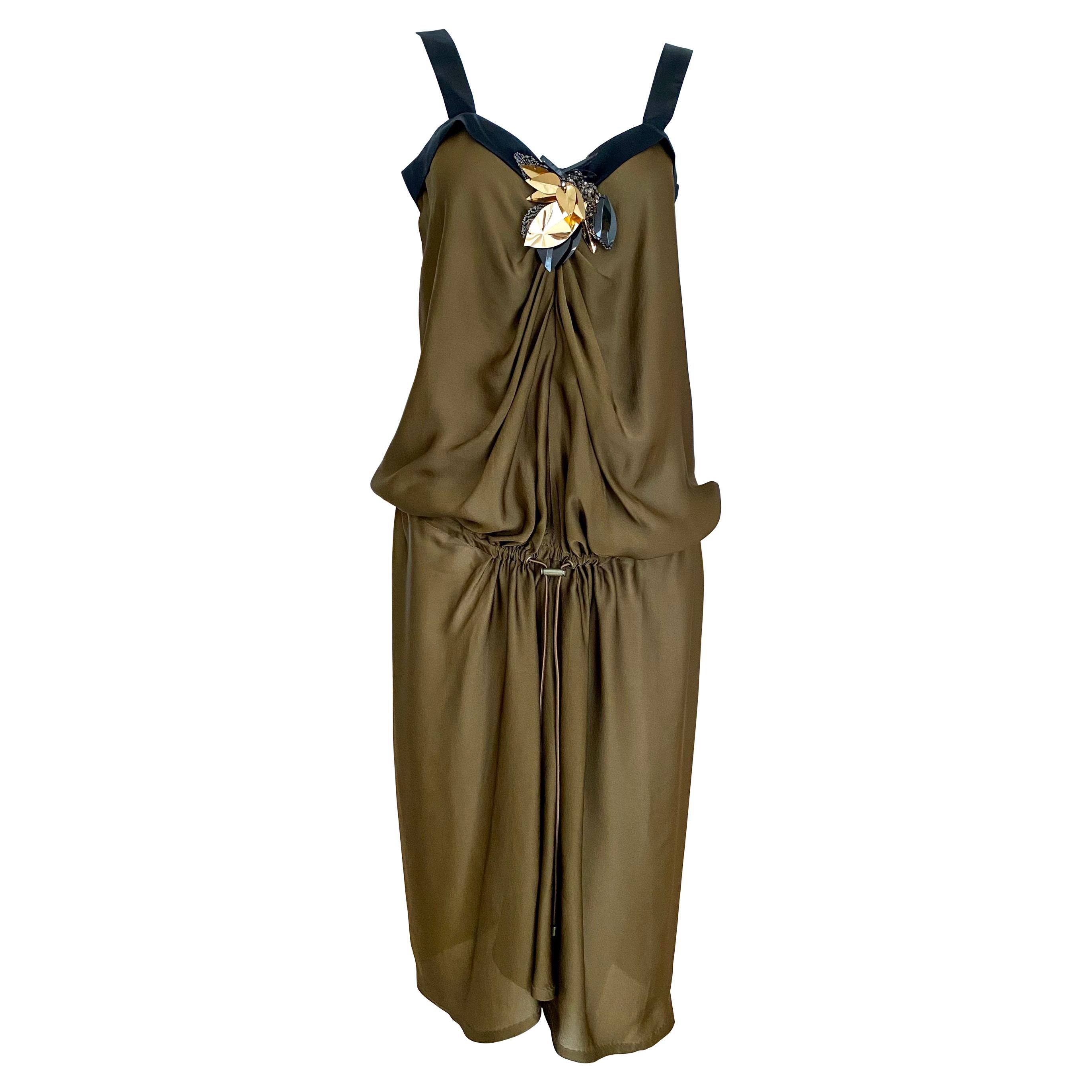 Robe en soie marron Lanvin par Alber Elbaz en vente