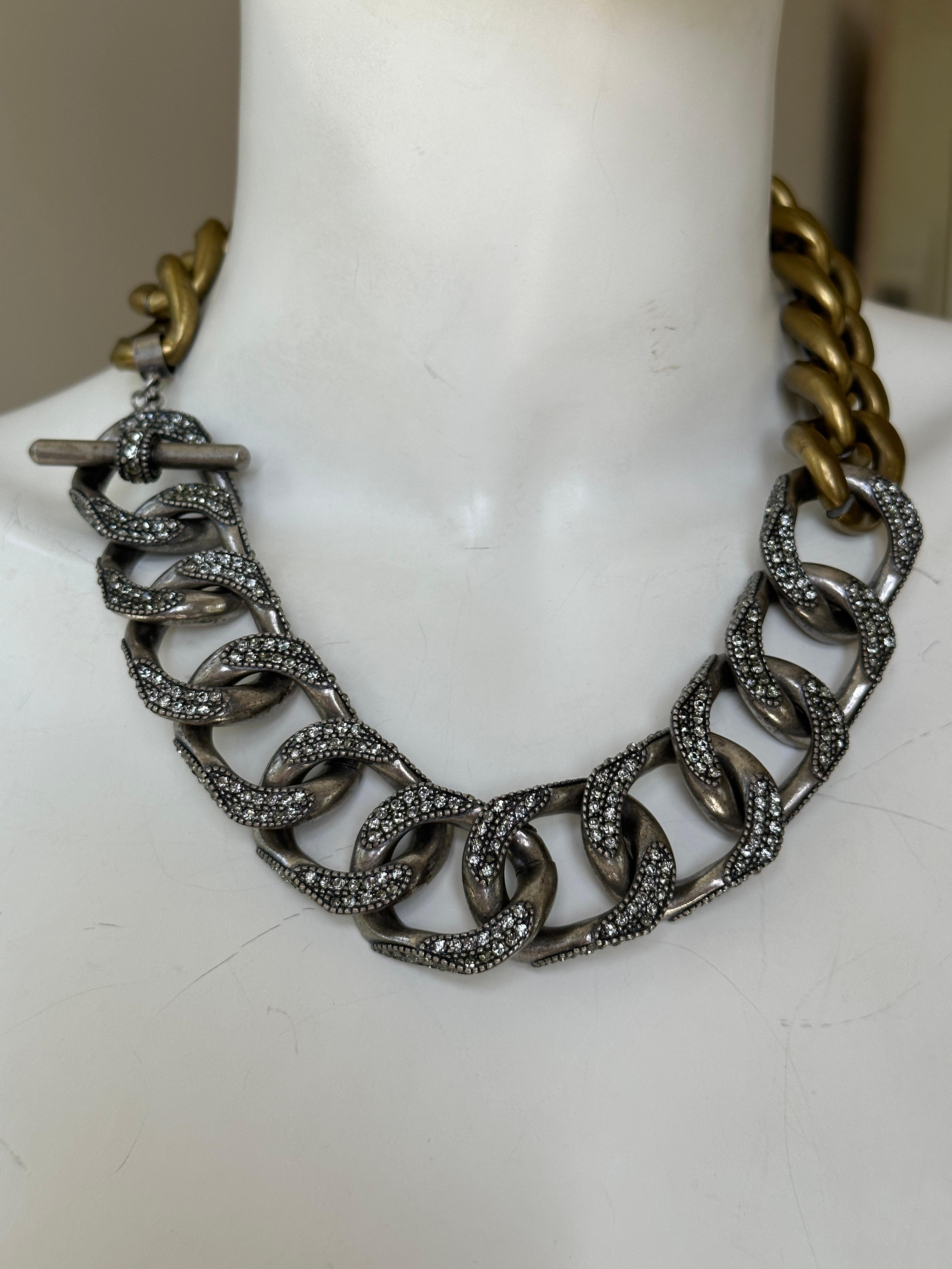 Contemporary Lanvin by Alber Elbaz Chunky Two Tone Chain Necklace with Crystal Details For Sale