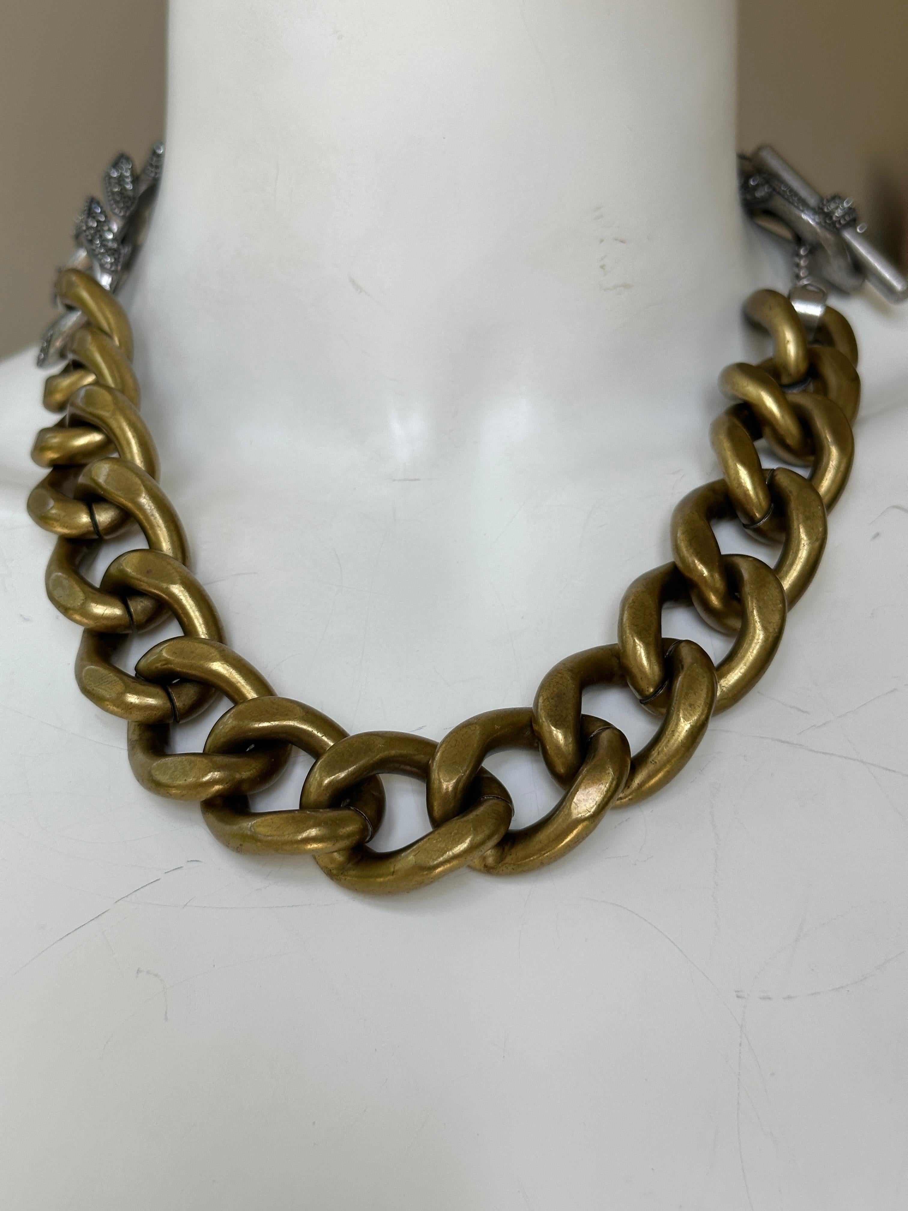 Lanvin by Alber Elbaz Chunky Two Tone Chain Necklace with Crystal Details In Excellent Condition For Sale In Cloverdale, CA
