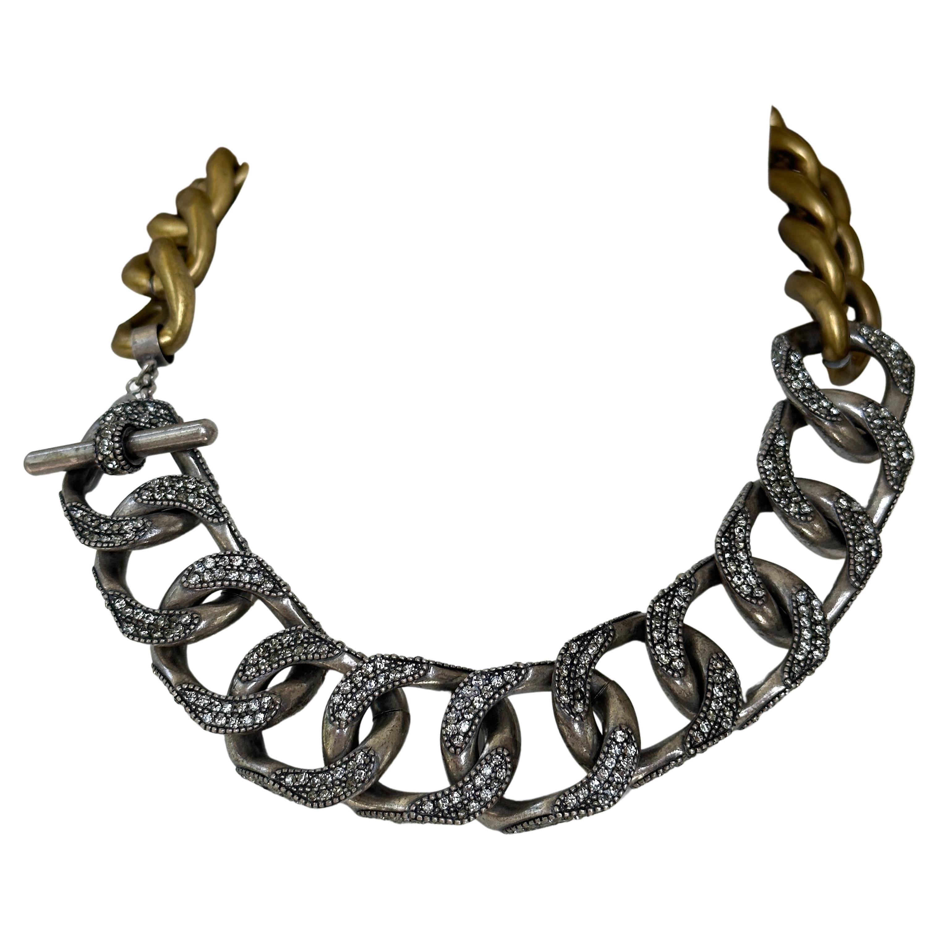 Lanvin by Alber Elbaz Chunky Two Tone Chain Necklace with Crystal Details For Sale