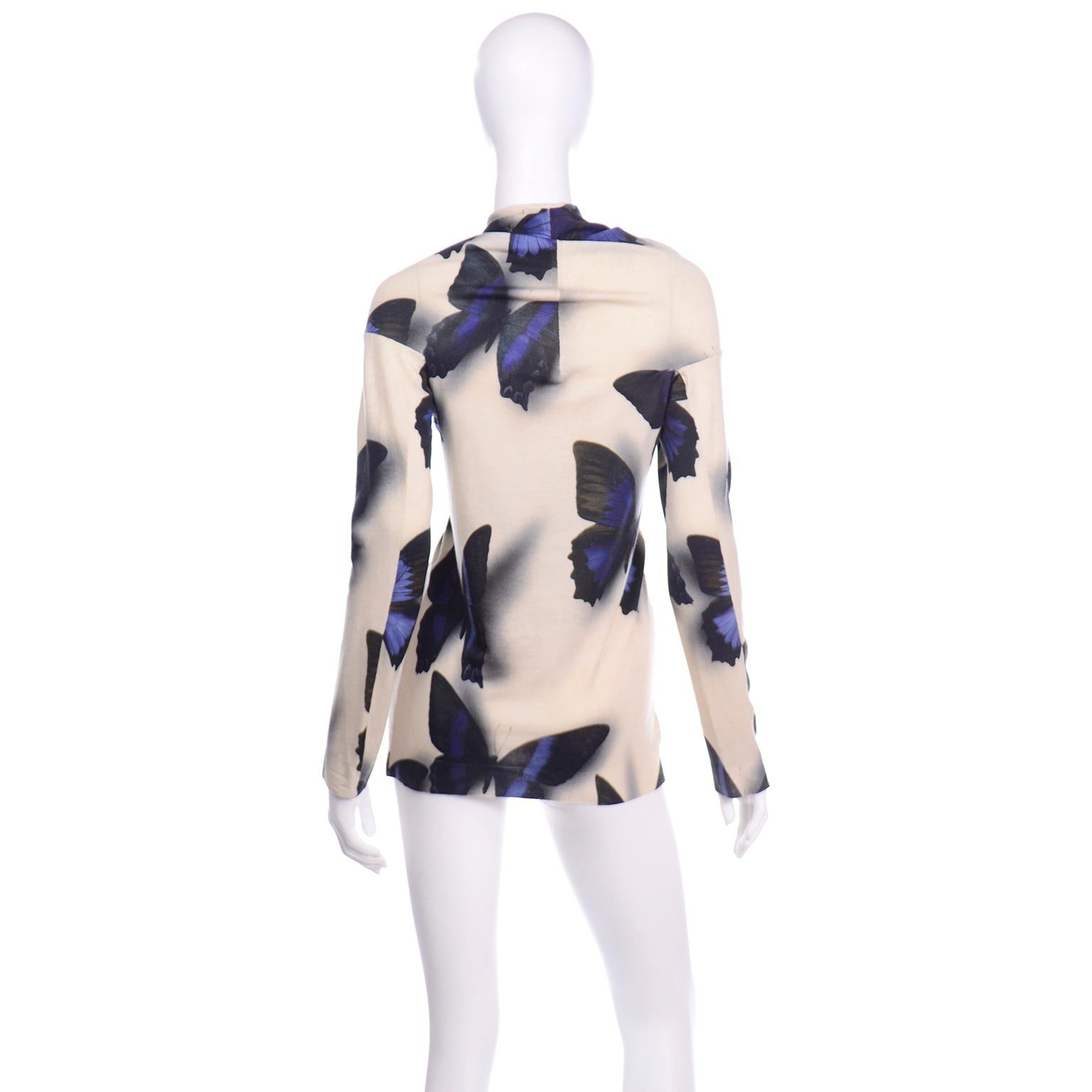 Lanvin by Alber Elbaz Tiefblauer Pullover mit Schmetterlings Schatten in Creme im Zustand „Hervorragend“ in Portland, OR