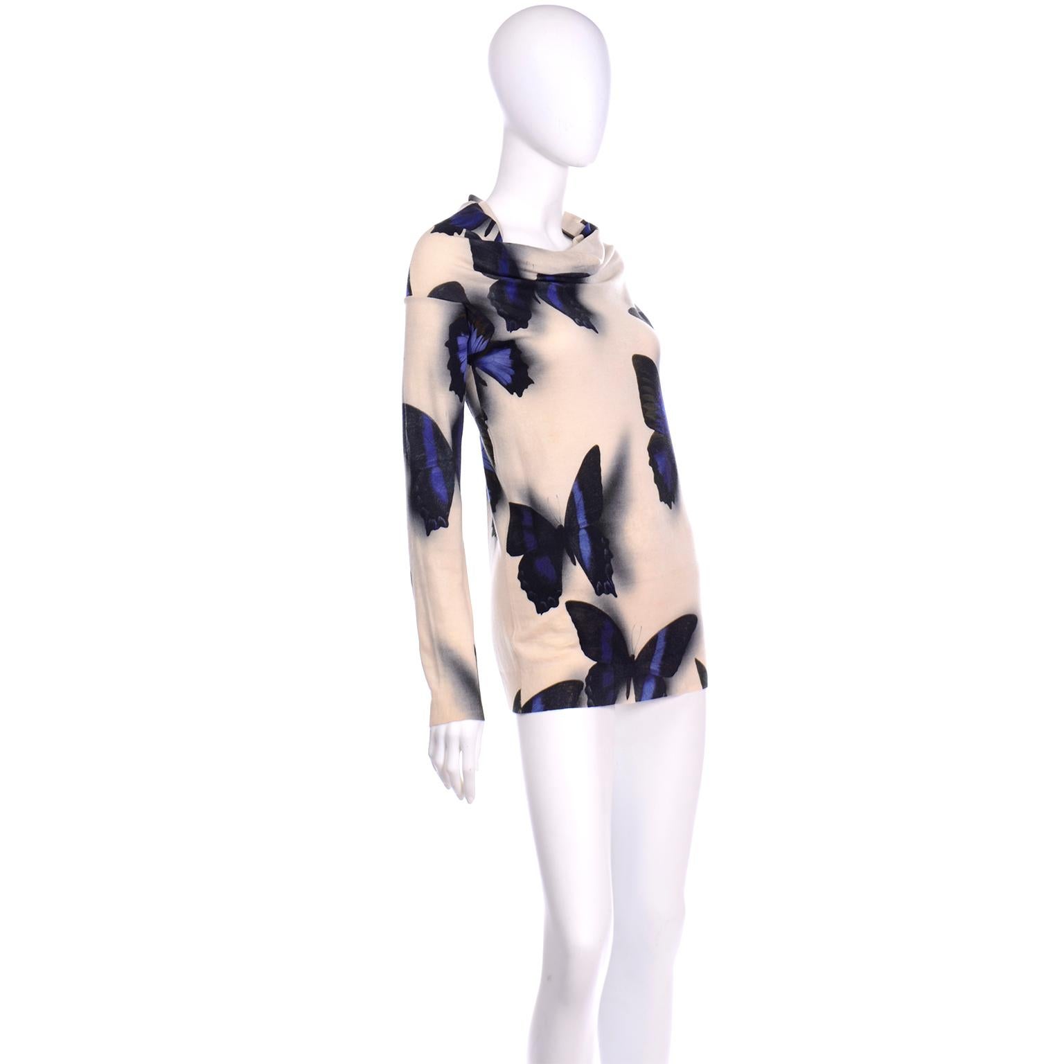 Lanvin by Alber Elbaz Tiefblauer Pullover mit Schmetterlings Schatten in Creme Damen