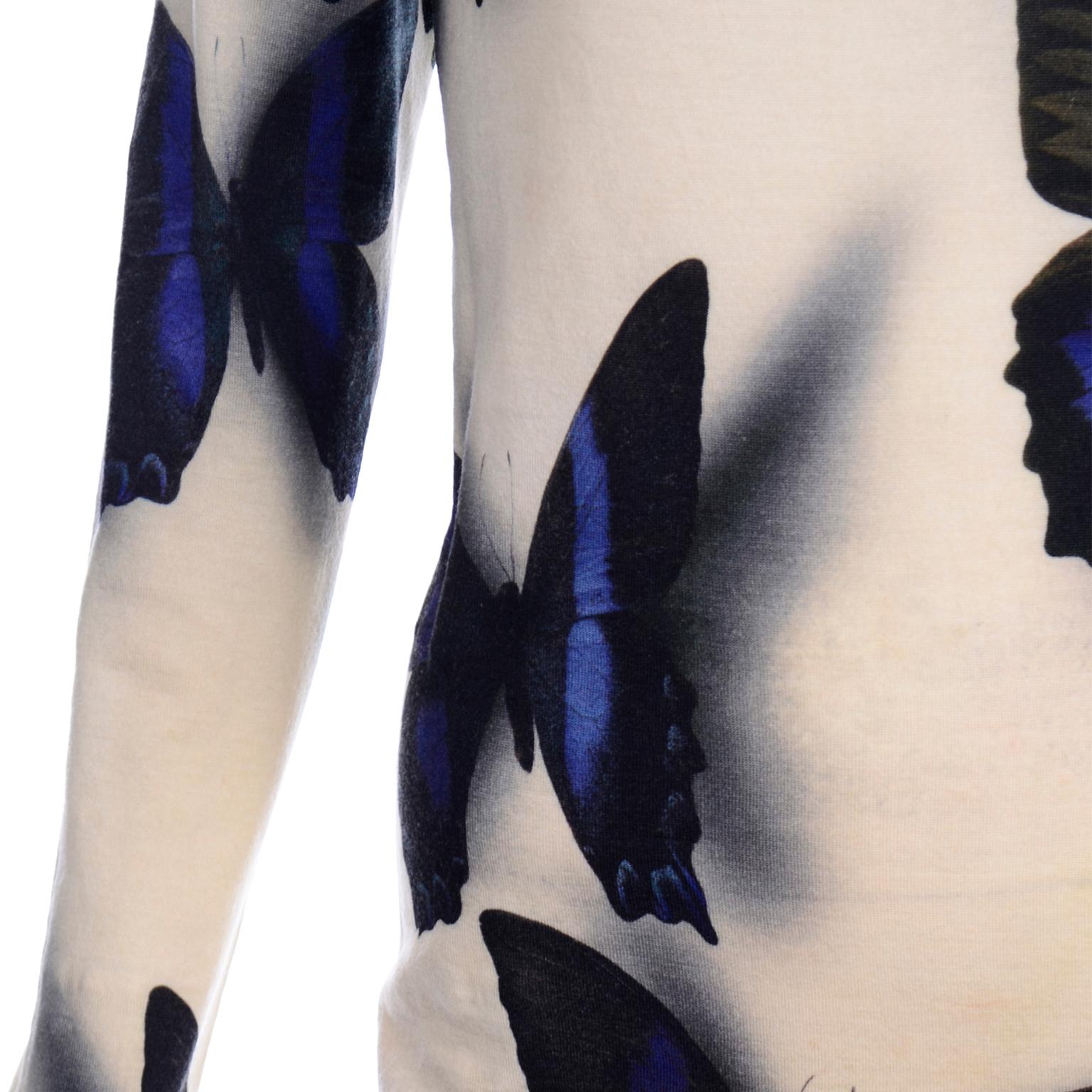 Lanvin by Alber Elbaz Tiefblauer Pullover mit Schmetterlings Schatten in Creme im Angebot 1