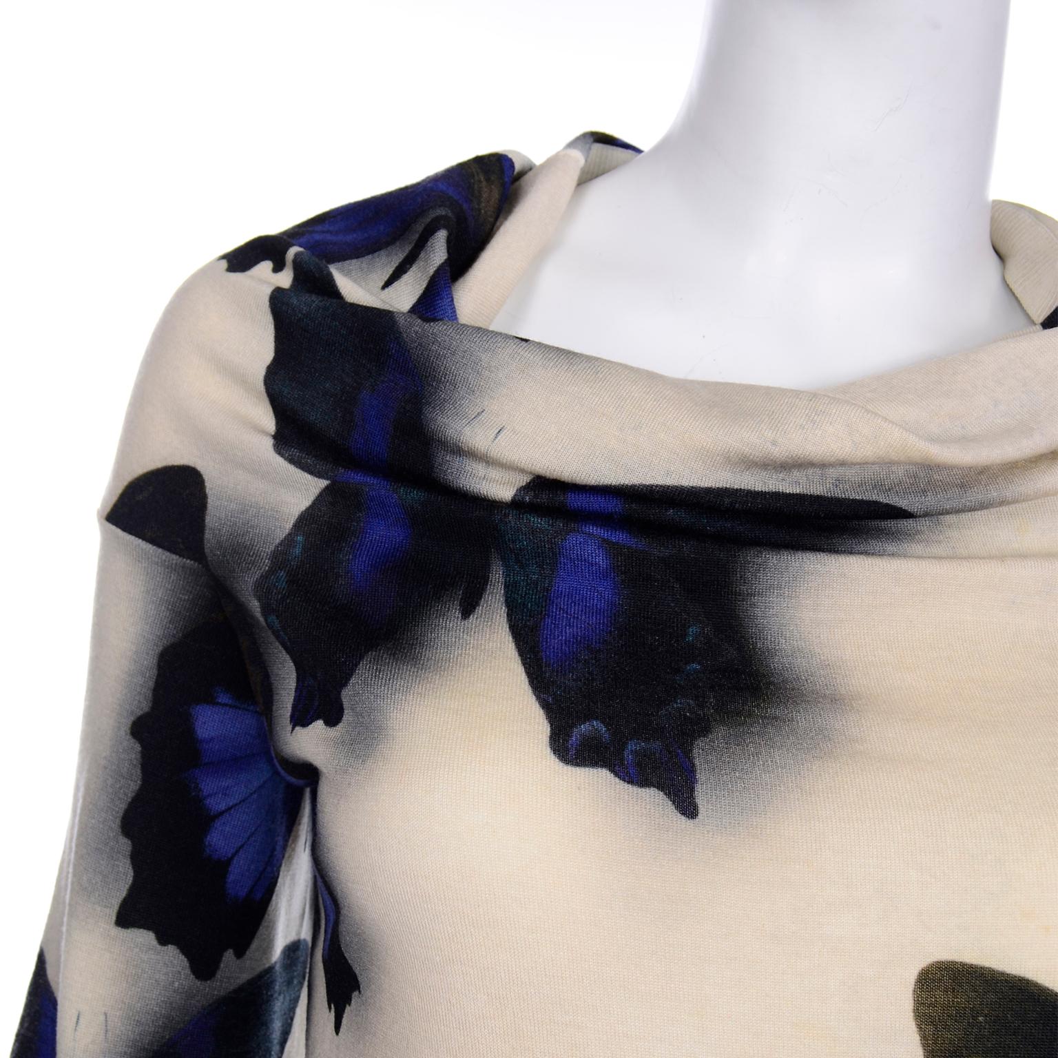 Lanvin by Alber Elbaz Tiefblauer Pullover mit Schmetterlings Schatten in Creme im Angebot 2
