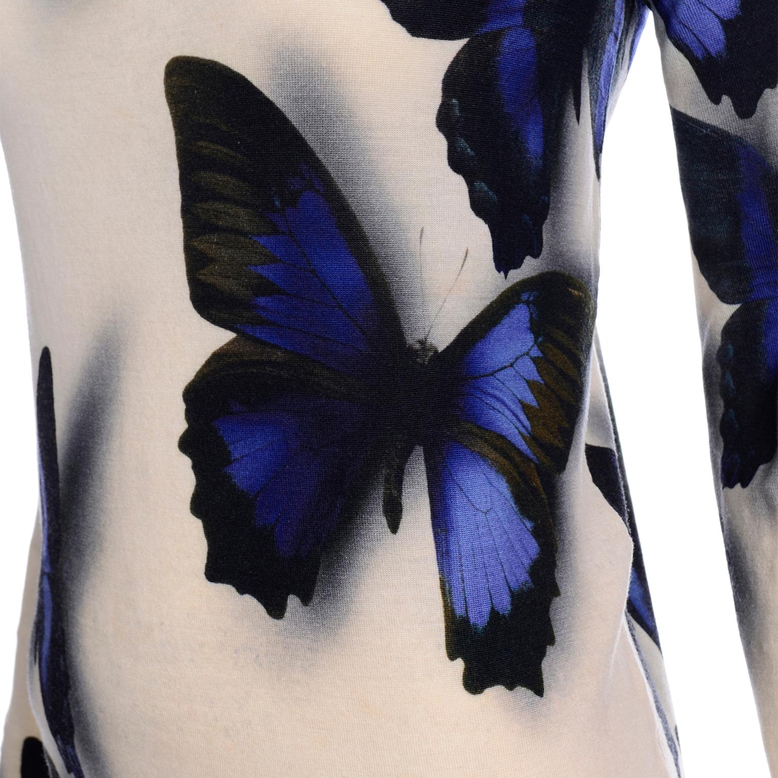 Lanvin by Alber Elbaz Tiefblauer Pullover mit Schmetterlings Schatten in Creme im Angebot 3