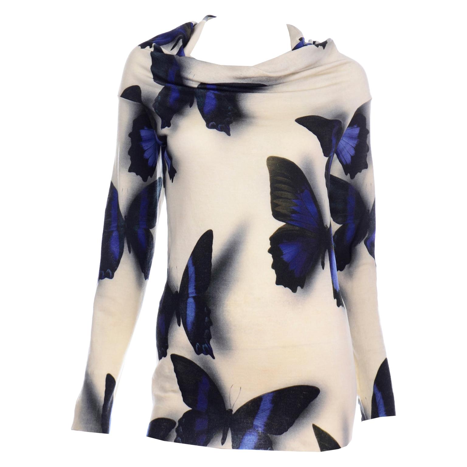 Lanvin by Alber Elbaz Deep Blue Butterfly Shadow Cream Sweater