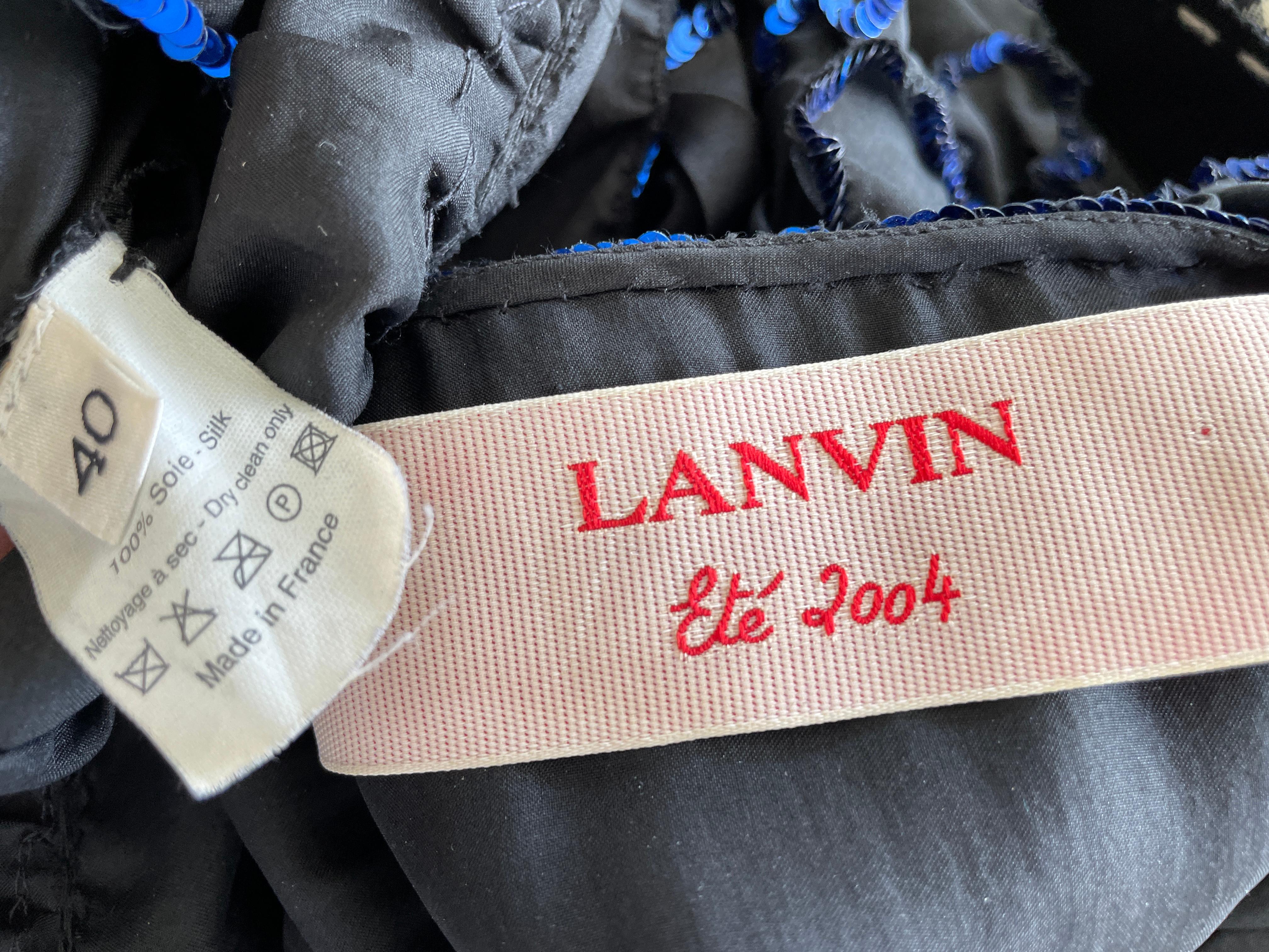 Lanvin by Alber Elbaz Ete 2004 Black Ruffle Cocktail Dress with Blue Sequin Trim For Sale 7