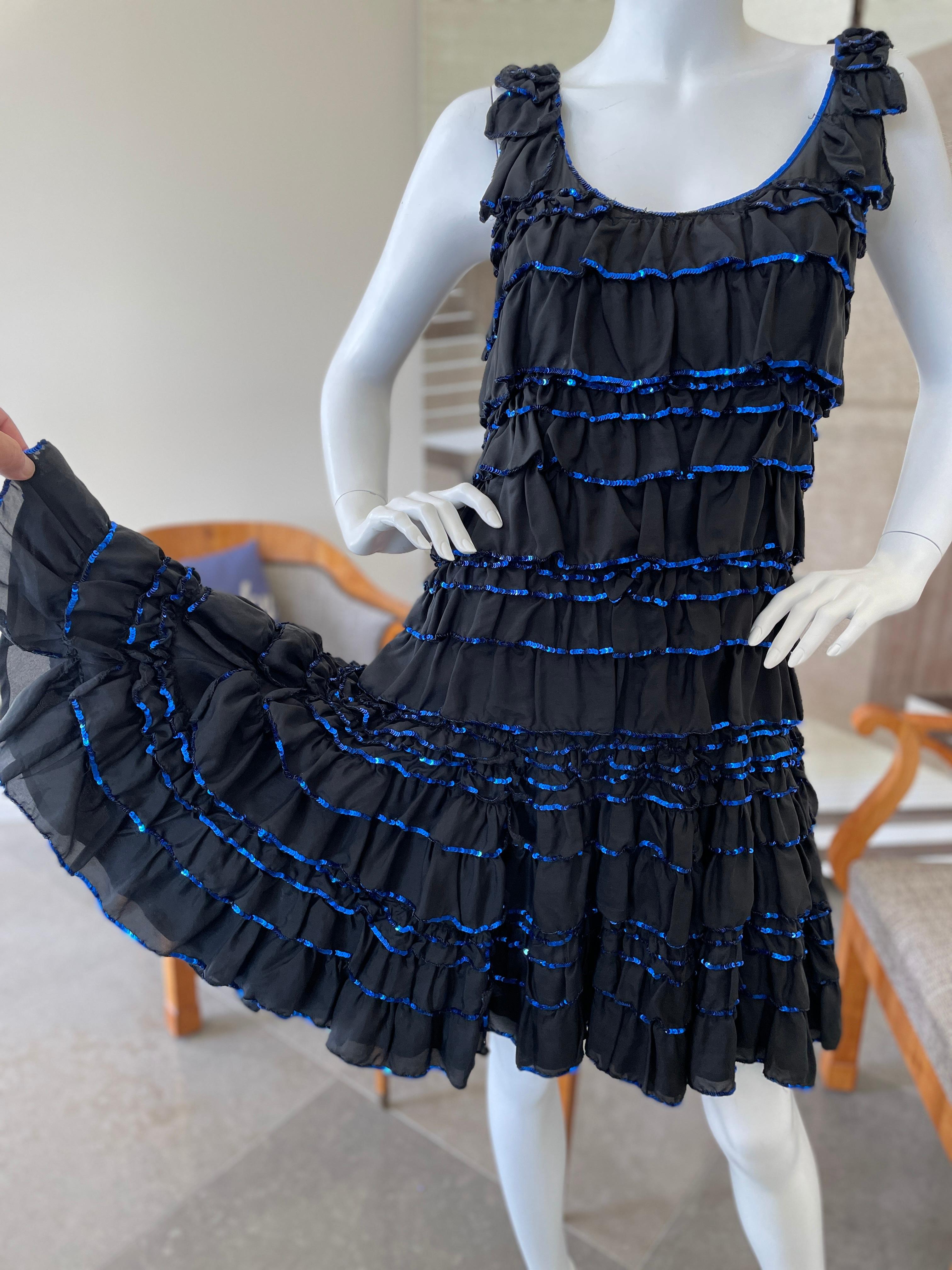 Lanvin by Alber Elbaz Black Ruffle Cocktail Dress w Blue Sequin Trim 
From SS' 2004
 So beautiful, much prettier in person.
This is exquisite.
Size 40
 Bust 36
