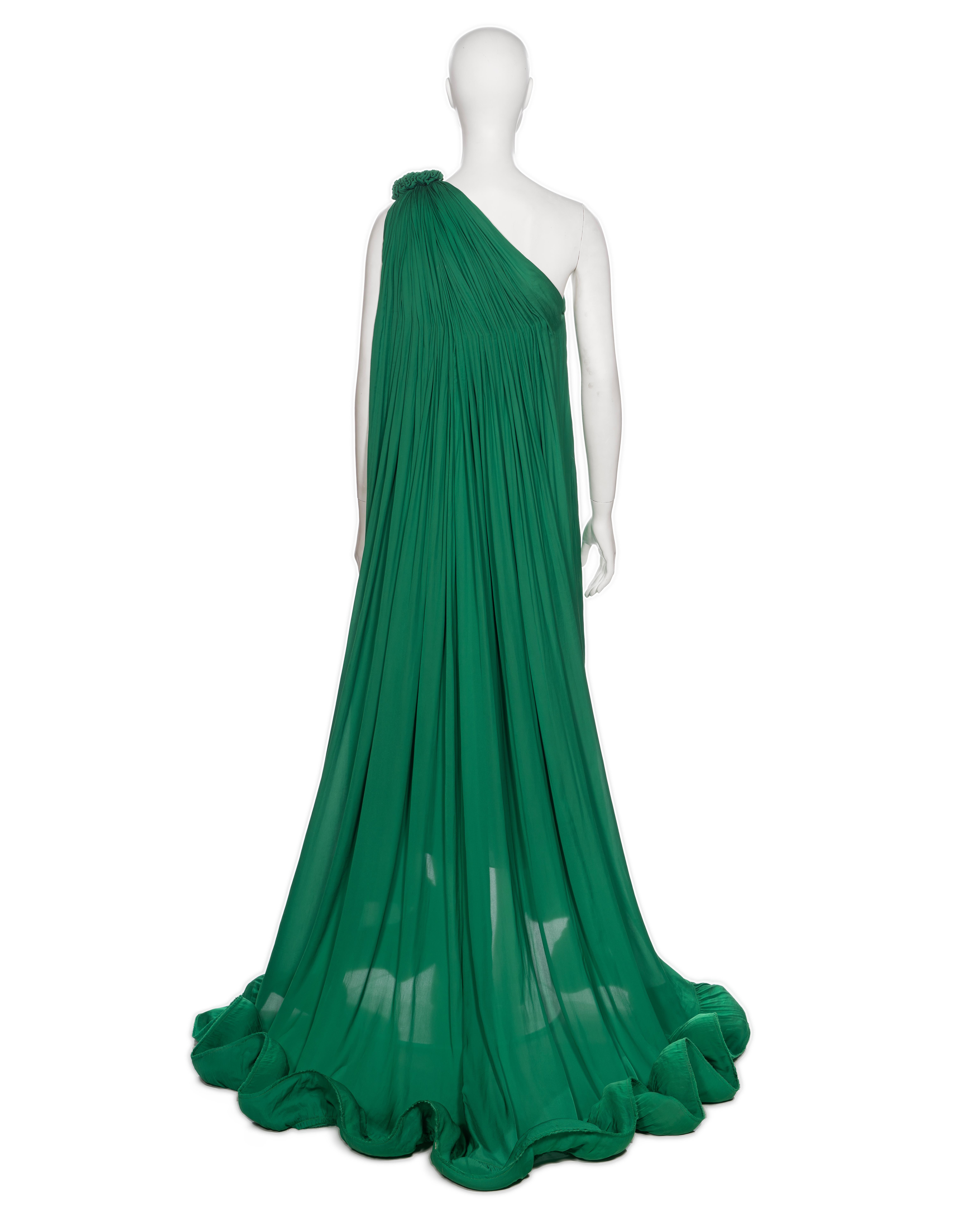 Lanvin by Alber Elbaz Green Pleated One-Shoulder Evening Dress, SS 2008 For Sale 4